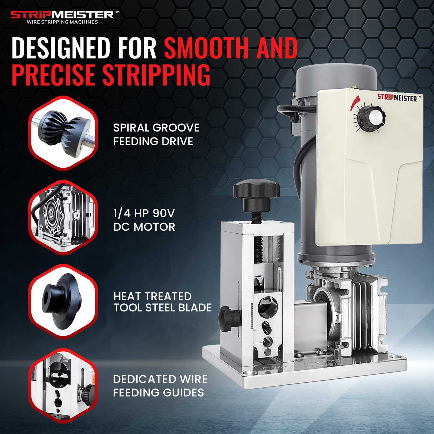 StripMeister E250 Electric Automatic Wire Stripping Machine – Wire Size Up To Ø3/4", Jam-Free, Motorized Wire Stripper with Variable Speed Control for Copper Wires