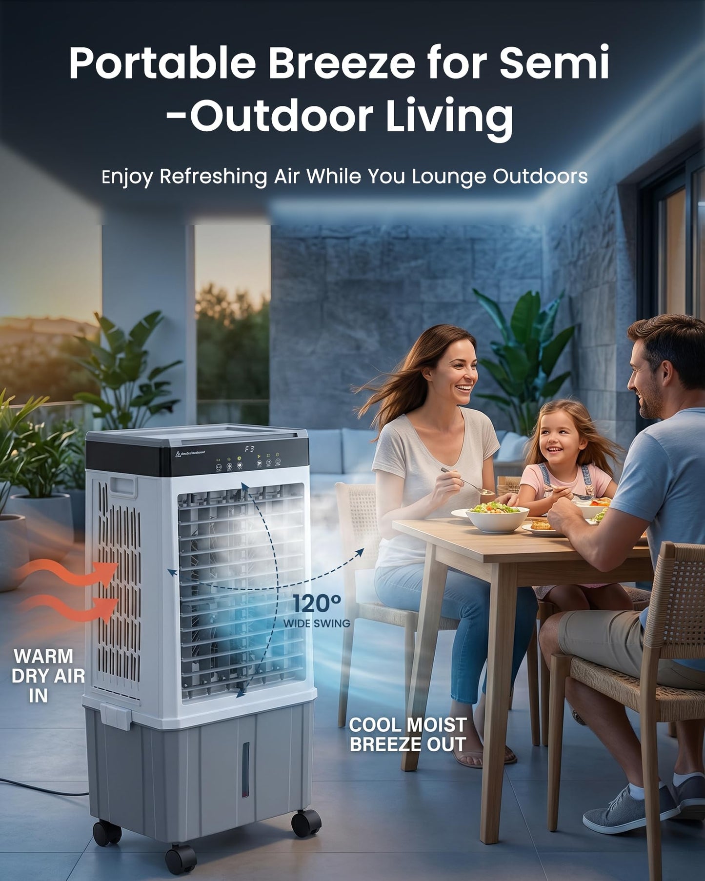 Air Choice Swamp Cooler, 3000CFM 31" Evaporative Air Cooler, 5.5Gal Removable Tank & 4 Ice Box, 120° Oscillation, 3 Speeds, Remote, 12H Timer, 3-in-1 Air Cooling Fan for Outdoor, Office, Bedroom, Grey