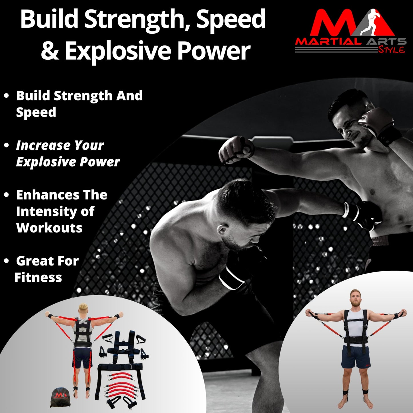 Ultimate Full Body Boxing Resistance Bands Vest for MMA Martial Arts Training at Home for Punches/Kicks, 230lbs Exercise Bands Fitness Workout to Enhance Explosive Power/Speed/Agility (Red)