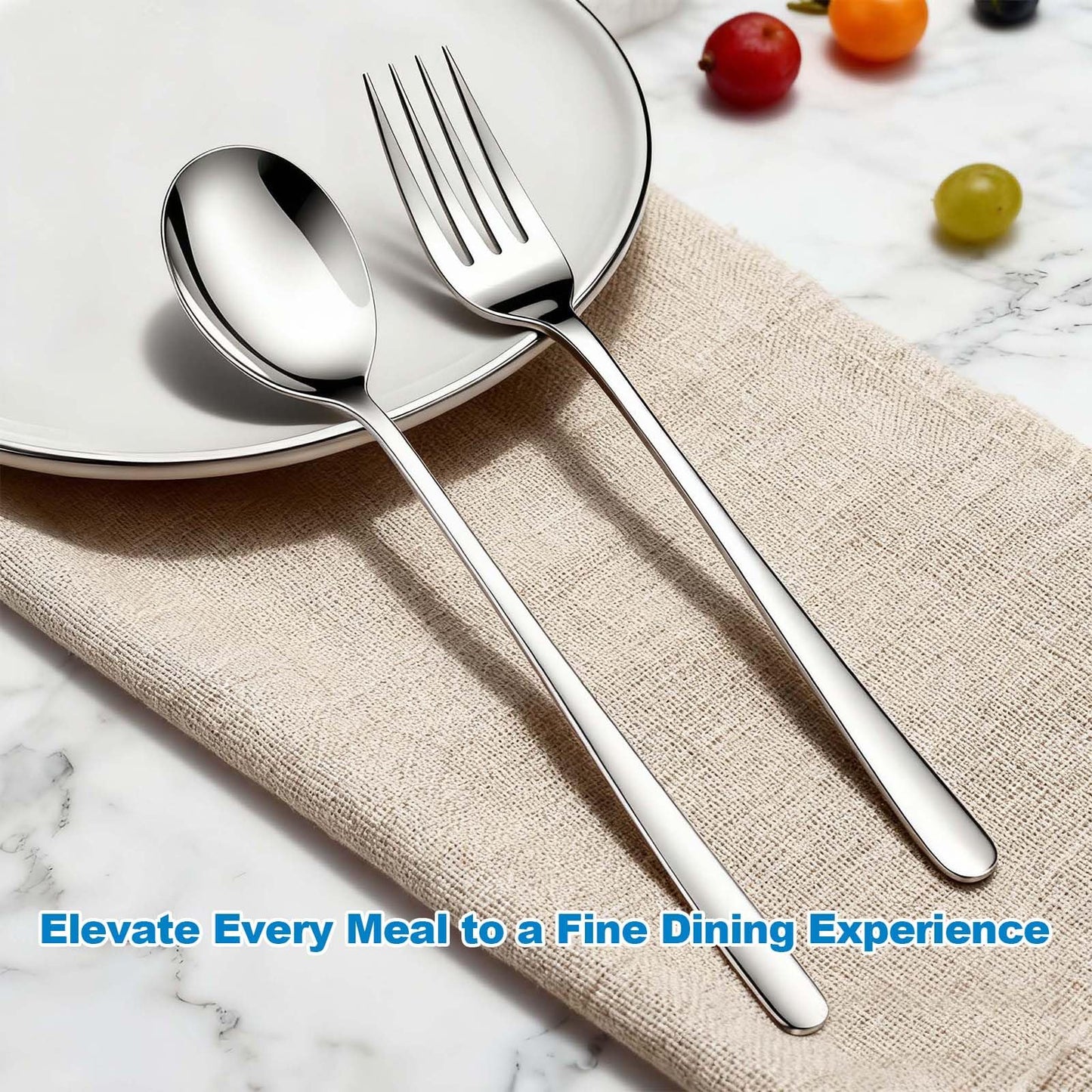 Flying Leaves Set of 6 Premium Korean Soup Spoons, 8 Inch 18/10 Stainless Steel Long Handle Rice and Asian Spoon for Home, Kitchen, Restaurant, Cafe, Dishwasher Safe