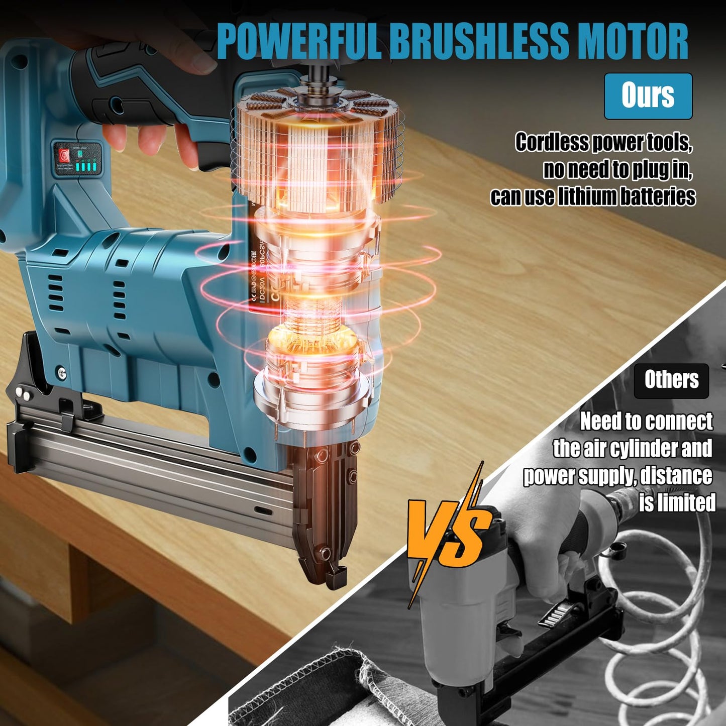 Upgraded Brushless 18GA Cordless Brad Nailer & Stapler,2-in-1 Electric Nail Gun for Ma-Kita 18V Batteries (Tool Only), 2 Firing Modes, Tool-Free Jam Release, Includes 2000 Fasteners