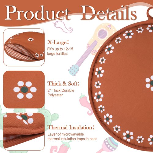 Honeydak 2 Pcs 12 Inch Tortilla Warmer Pouch, Microwavable Insulated Cloth Pouch Mexican De Barro Talavera Tortillero Fabric Tortilla Keeper Taco Holder for Tortillas, Tacos, Naan, Pizza Rolls