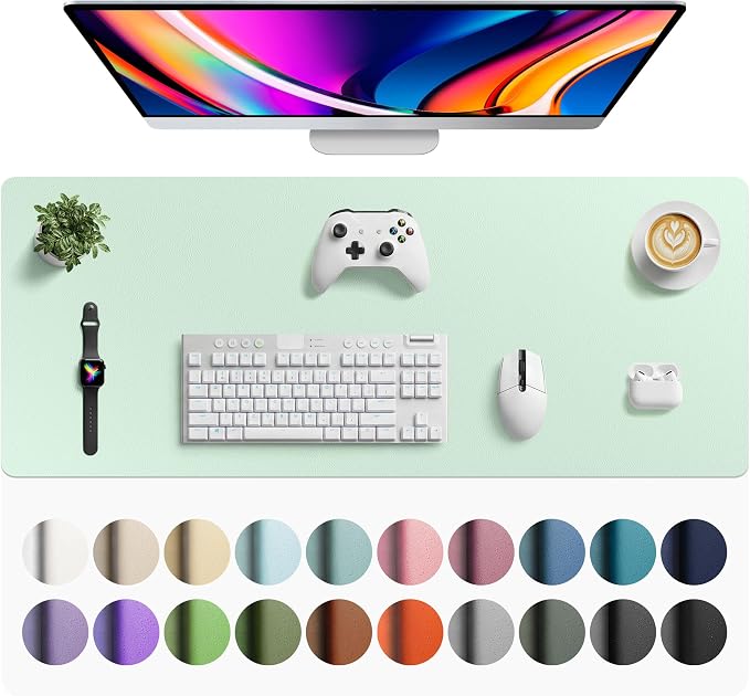 Aothia Faux Leather Desk Mat - Large Mouse Pad, Non-Slip PU Leather Blotter, Waterproof Writing Surface for Office and Home (Aqua, 42" x 17")