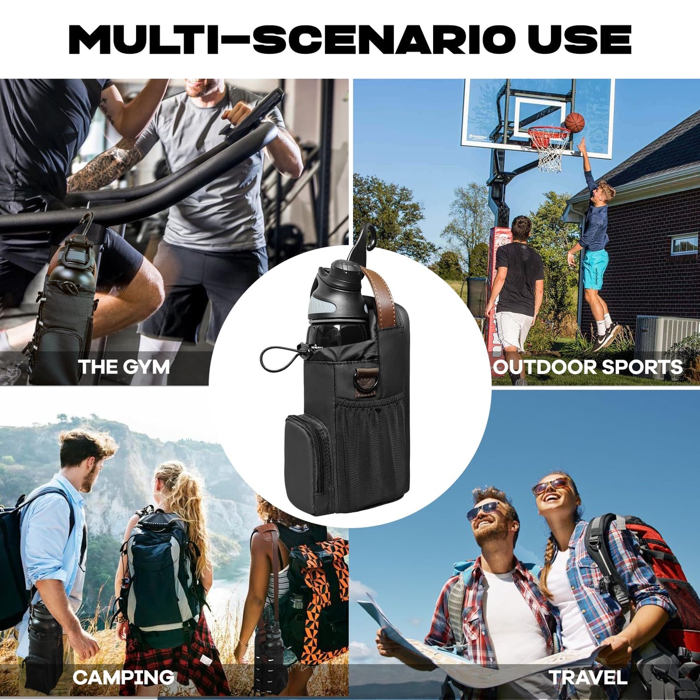 Magnetic Gym Bag for Men and Women, Magnetic Water Bottle Holder for Gym, Small Gym Bag, Gym Gifts for Women and Men (Black-brown, <40 OZ)