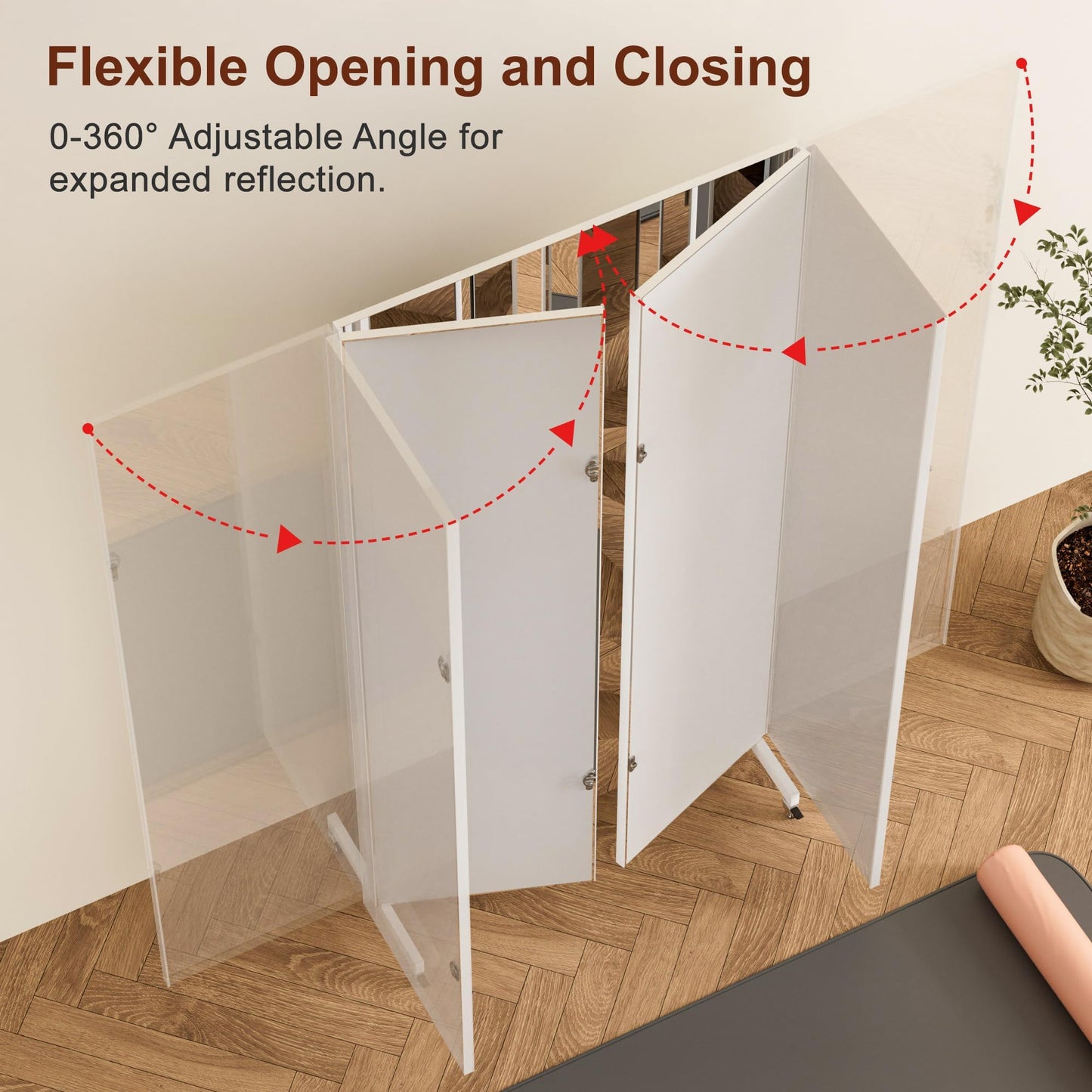 brisafe NanoMirror Non-Glass Ultra-Light Foldable Home Gym on Wheels, 55"x71" Extra Large Full Body Unbreakable Shatterproof Mirror, 360° Swivel for Yoga, Dance, Fitness Studio & Home Gym, Black