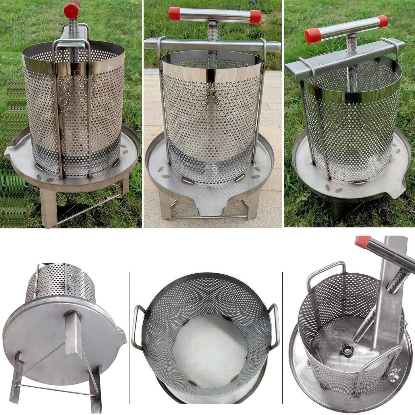 HCTOOL Honey Press Extractor Wax Machine Stainless Steel Honey Press Beeswax Machine Manual Large Bee Honey Presser Fruit Wine Press For Honey Wine Juice Vegetables Olive Oil Making