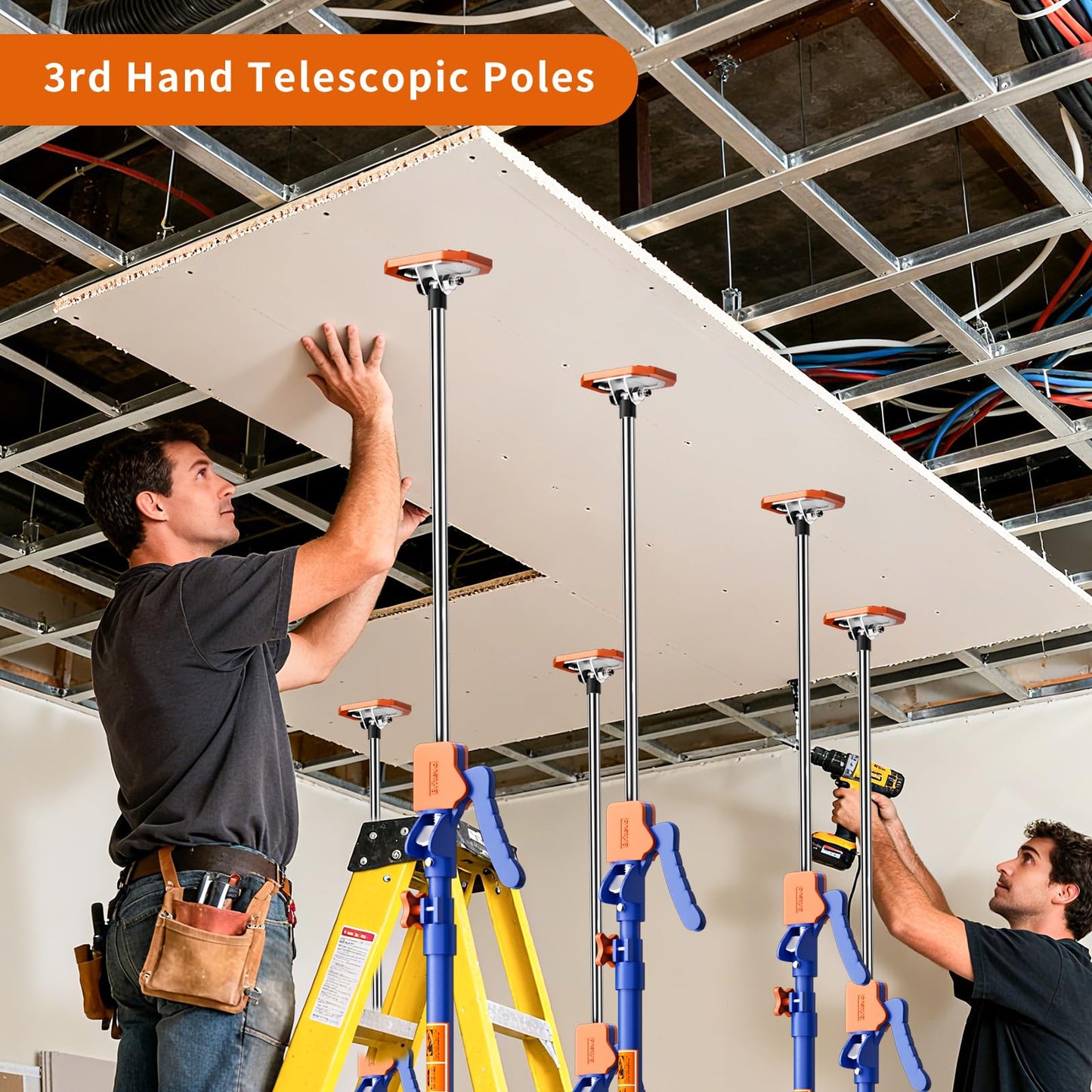 Britevo 4PK Adjustable Telescopic Support Pole, 54-115 inch Cabinet Jack, Heavy Duty 3rd Hand Support System, 154lbs Load-Bearing for Drywall Lift, Dust Barrier, Cargo Bar
