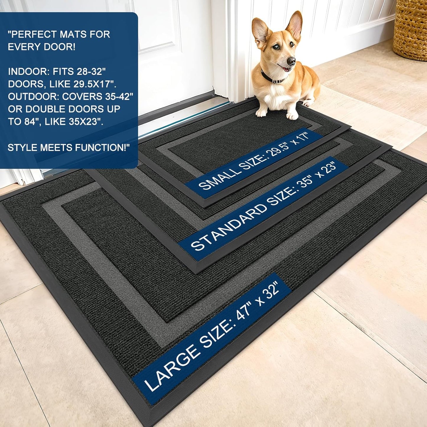 OLANLY Waterproof Front Door Mat - All-Season, Sturdy Natural Rubber, Easy Clean | 59x35, Black