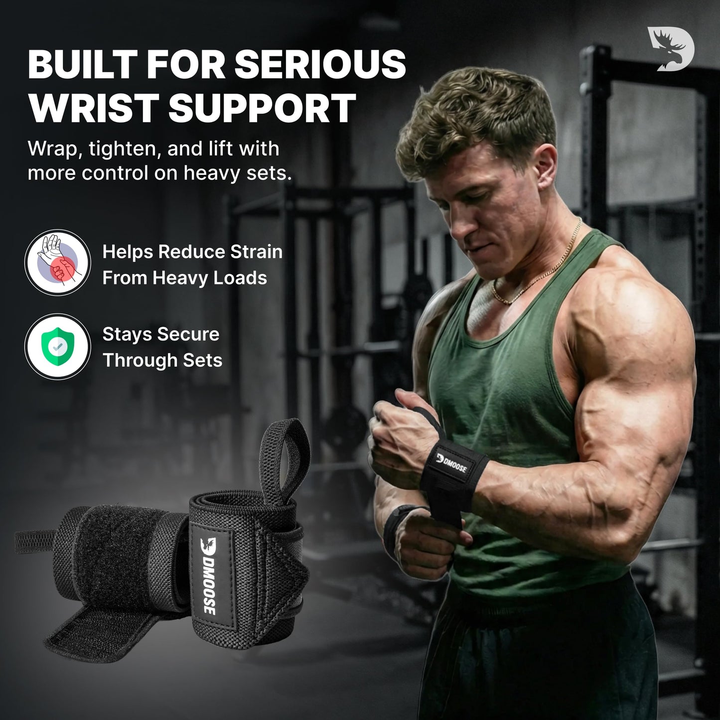 DMoose Wrist Straps for Weightlifting 12 and 18 Inches Thumb Loops with Wrist Support for Workouts Powerlifting Wrist Straps for Weight Lifting Men and Women Black II