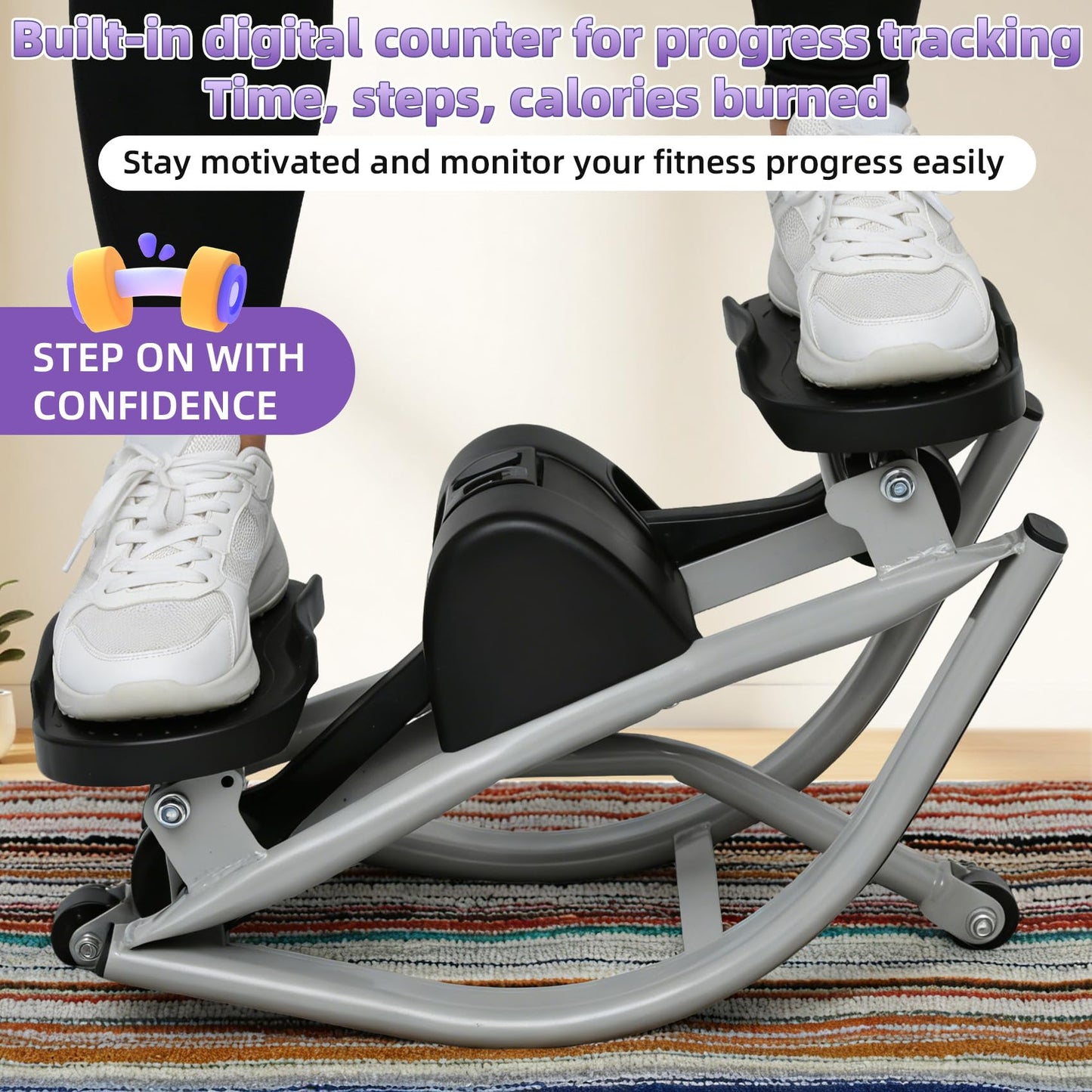 Powants Rock Stepper Side to Side, Rocking Fitness Stepper Home Workout Machine with Resistance Bands for Full Body Workout (Black-Grey)
