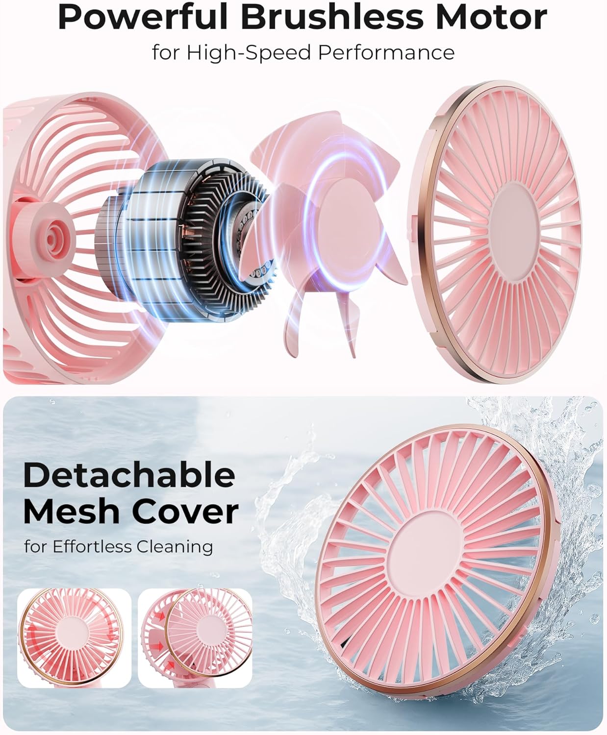 TUNISE Portable Handheld Fan - USB Rechargeable, 4000mAh Battery, 6 Speed Settings, 180° Adjustable