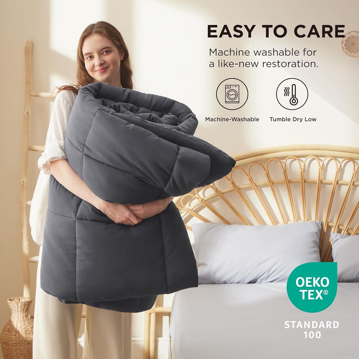 Bedsure Comforter Duvet Insert - All-Season Queen Size Down Alternative Blanket, Dark Grey, 90x90 Inches