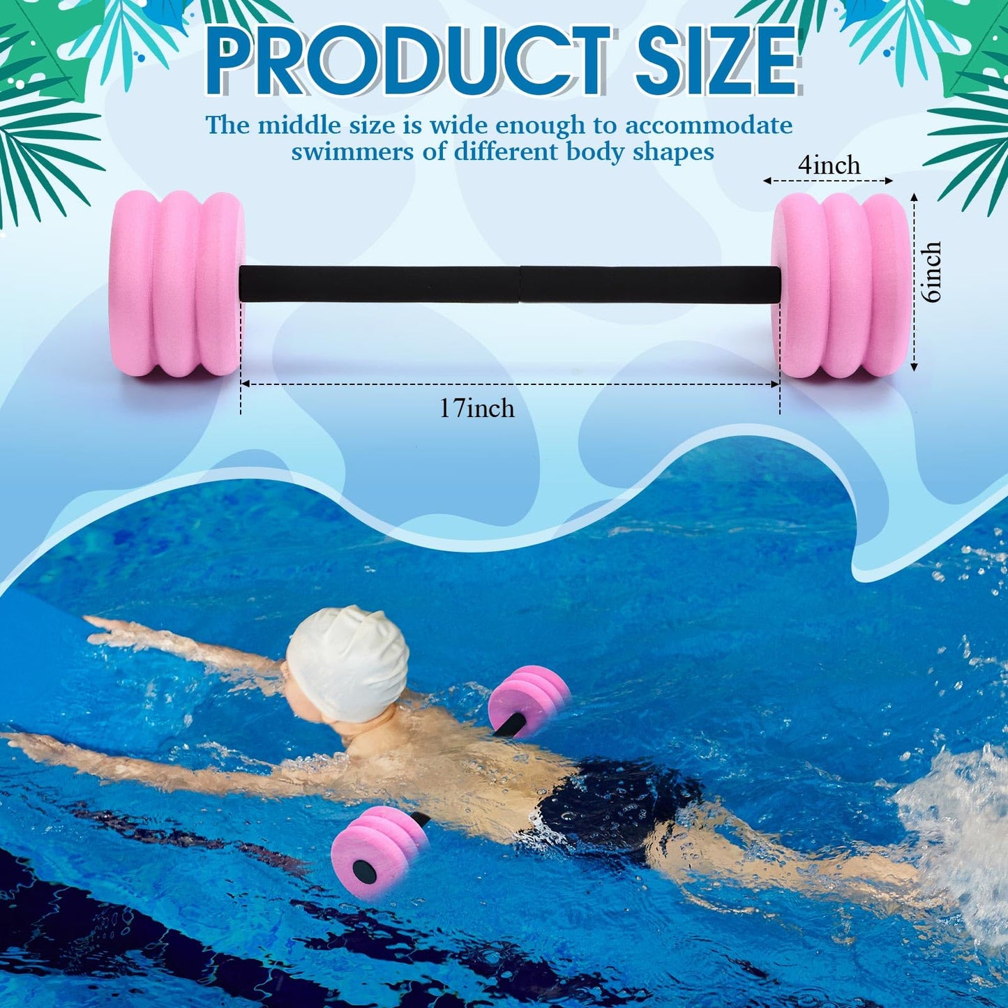Soulchen Long Aquatic Exercise Dumbbells Foam Water Weights Dumbbell Aquatic Pool Barbells with High Density EVA Foam for Swim Water Aerobics Workouts Loss(Pink,25.2 Inch)