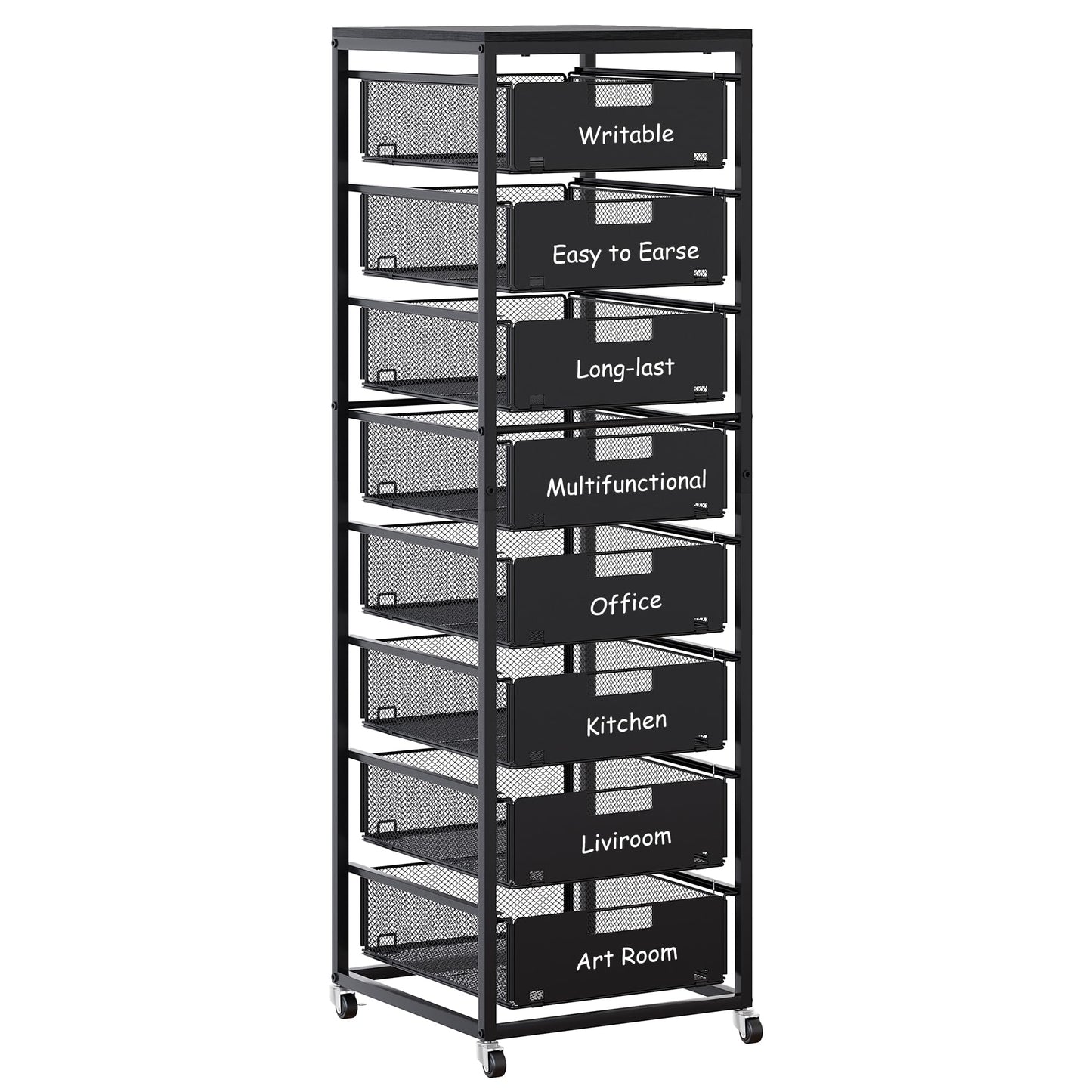 EasyPAG Rolling Storage Cart With 8 Drawers, Metal Craft Organizers And Storage Cart With Wood Tabletop, 30 Lbs Capacity Per Drawer For Home Office Classroom And Dorm, Black
