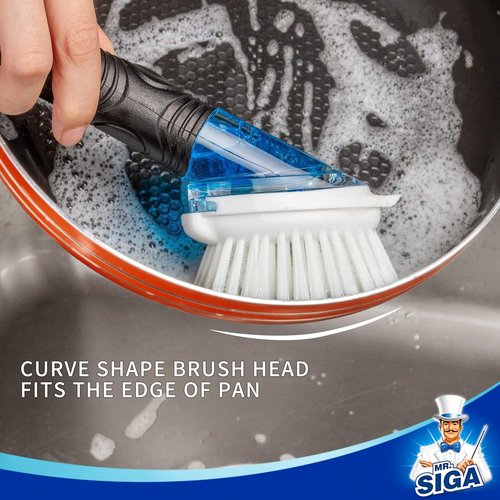 MR.SIGA Soap Dispensing Dish Brush - Efficient Kitchen Cleaning Tool for Pots & Pans | Black, Set of 2