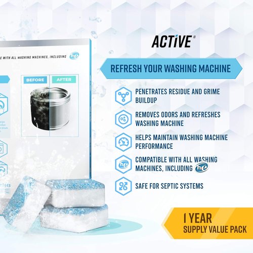 Eco-Friendly Washing Machine Cleaner Tablets | 24 Pack Deep Cleaning for HE Front & Top Load Washers