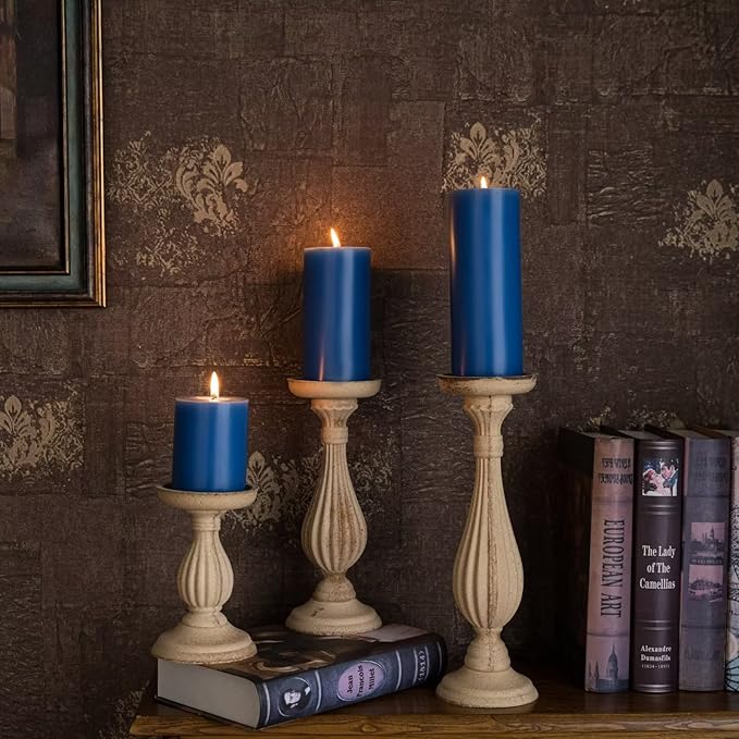 MOZEAL 3" x 8" Hand-Poured Unscented Large Candle,Smokeless Rustic Pillar Candle Set of 2,Slow Burn,No Drip,Approx 150 Hours Burning,Wedding,Dinner,Christmas and Home Decorative,Tall Blue Candle