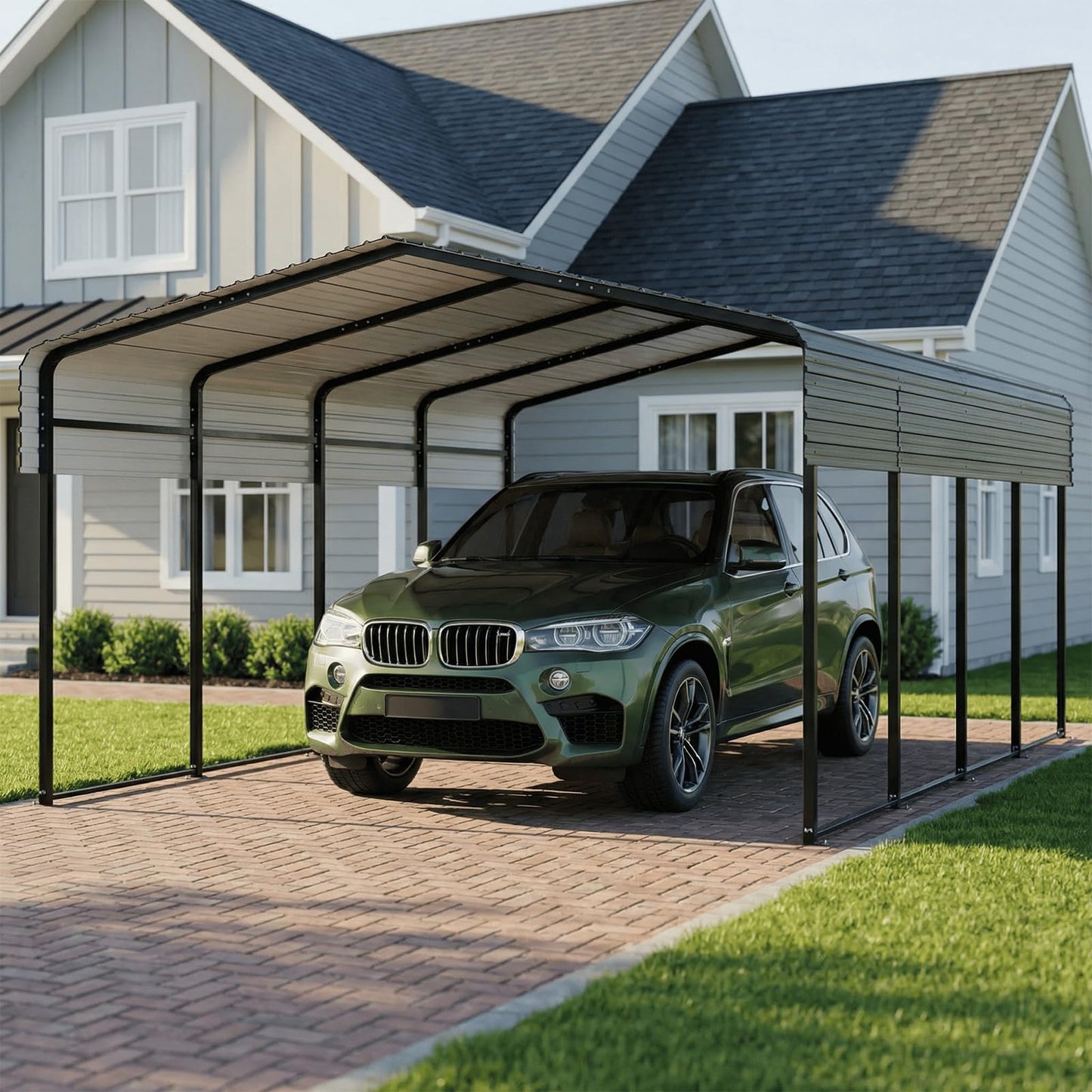 13x20FT Heavy Duty Metal Carport, Galvanized Steel Frame & Roof with Reinforced Base, All-Weather Outdoor Shelter for Vehicles, Boats and Outdoor Storage