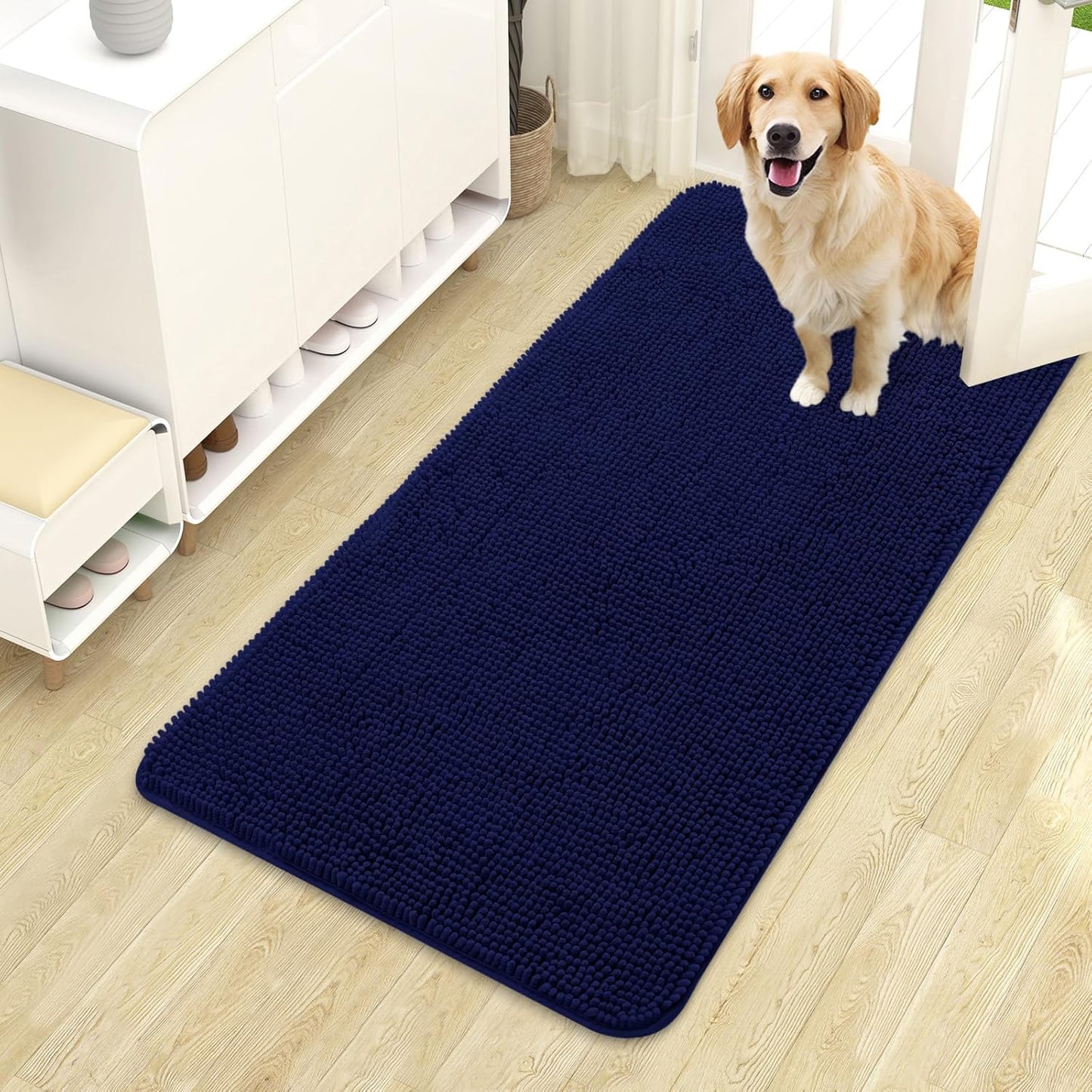 OLANLY Dog Door Mat - Absorbent Non-Slip Washable Doormat for Muddy Paws | 44x24 Navy Blue