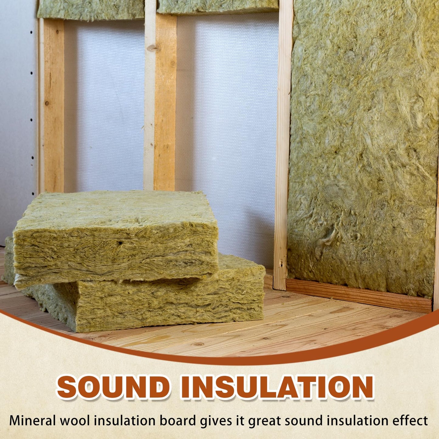 GlikCeil Mineral Wool Insulation Board Rigid Acoustic High Temperature Insulation Board, 24 x 24 x 1.6 Inch, Yellow(8 Pcs)