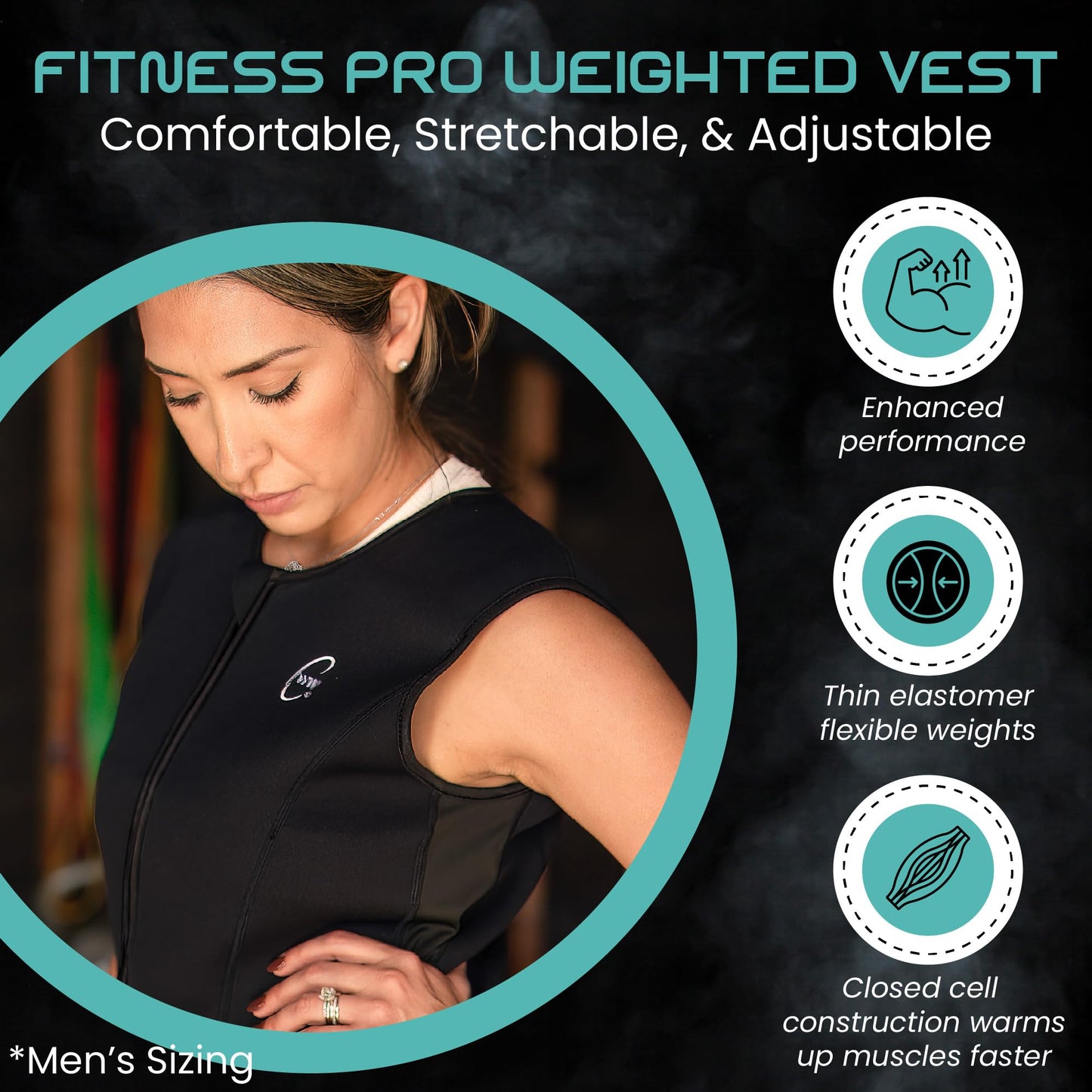 Challenge Weighted Workoutwear - Weighted Workout Vest, Compression Weighted Fitness Pro Vest, Strength Training Weight Vests with ⅛’ Thick Weights, Weight Vest Holds Up to 16 Lbs, Large
