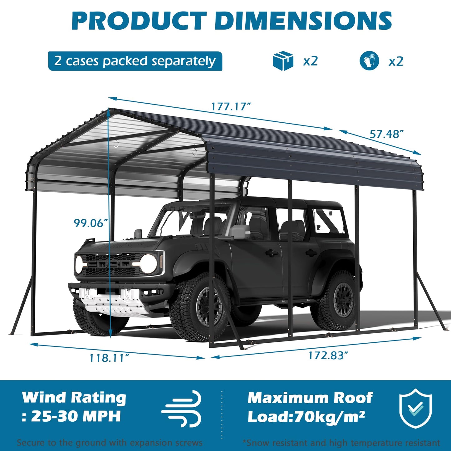 10x15 Carport Heavy Duty, Metal Carport with Galvanized Steel Roof, Metal Car Garage Multi-Use Shelter Outdoor Portable for Car, Boat, Pickup and Tractor