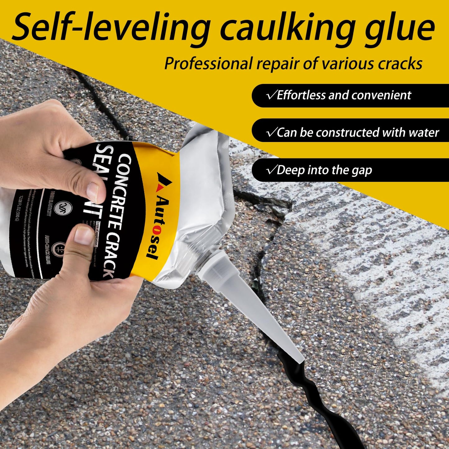 6 Pack Concrete Repair Filler – Heavy-Duty Cement Crack Filler for Large Concrete Repairs, Foundation & Driveway Restoration | Outdoor & Indoor Use | Quick-Drying, Self-Leveling Sealant by Autosel