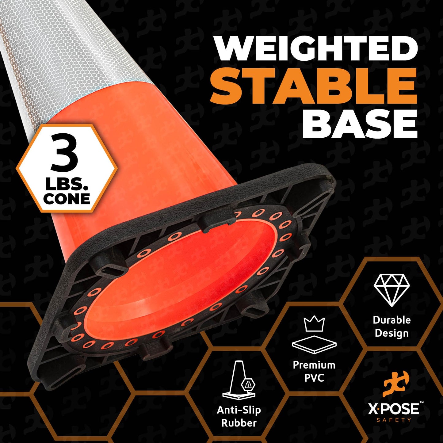 Xpose Safety 18 Inch Orange Traffic Cones with 6" Collar - 12 Pack Multipurpose PVC Plastic Safety Cone for Parking, Soccer, Caution, Kids and Construction - DOT Approved