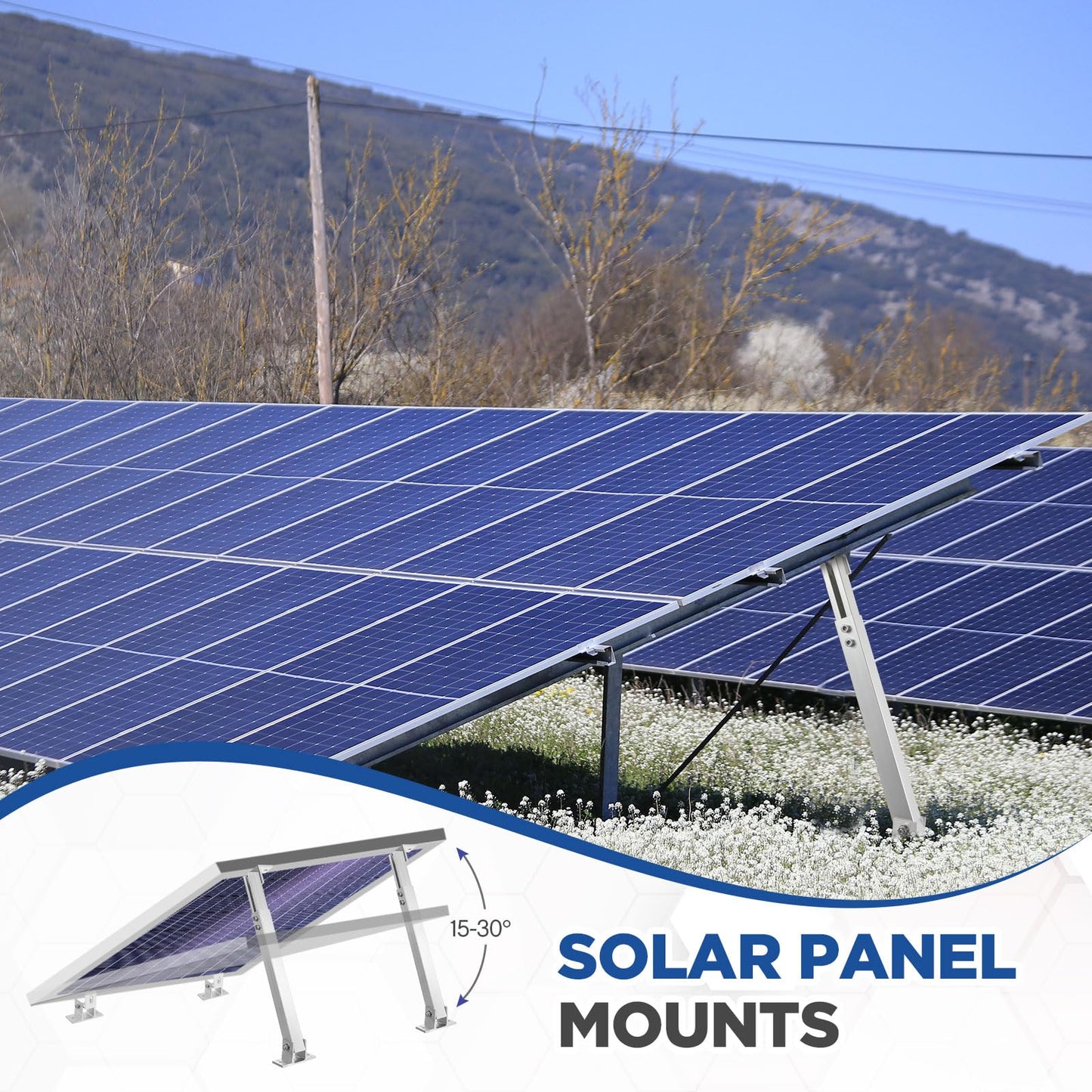 Zonon 8 Pcs Adjustable Solar Panel Tilt Mount Brackets Aluminum Alloy Solar Panel Mounting Supports up to 100 200 300 400 Watt for Flat Surface Roof RV Boat Off-Grid