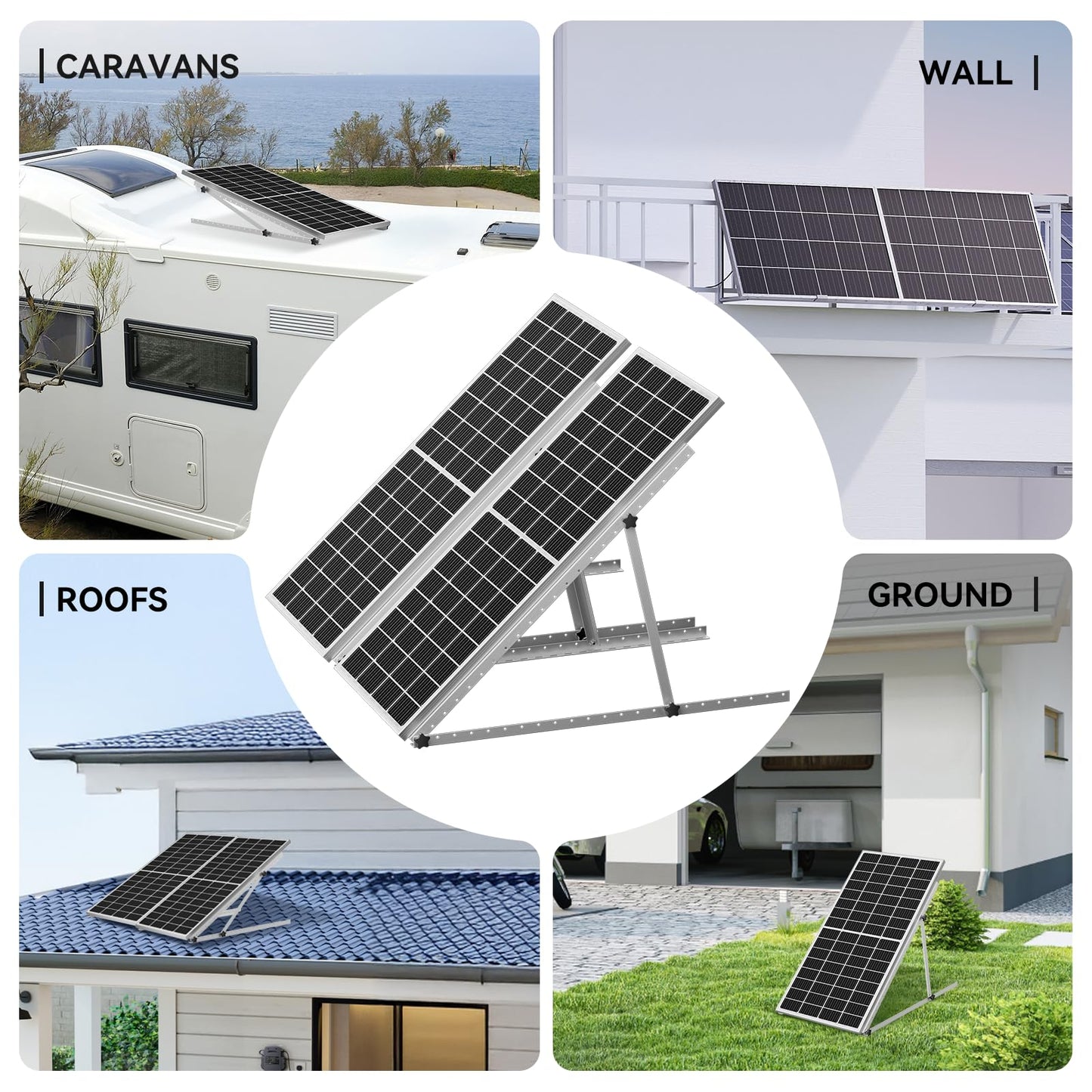 4-Pack 45" Heavy-Duty Solar Panel Mount, Adjustable 0-90° Tilt Angle Anodized Aluminum Frame, Compatible with 100-400W Solar Panels for RV Roof, Boat, Camper & Off-Grid Use