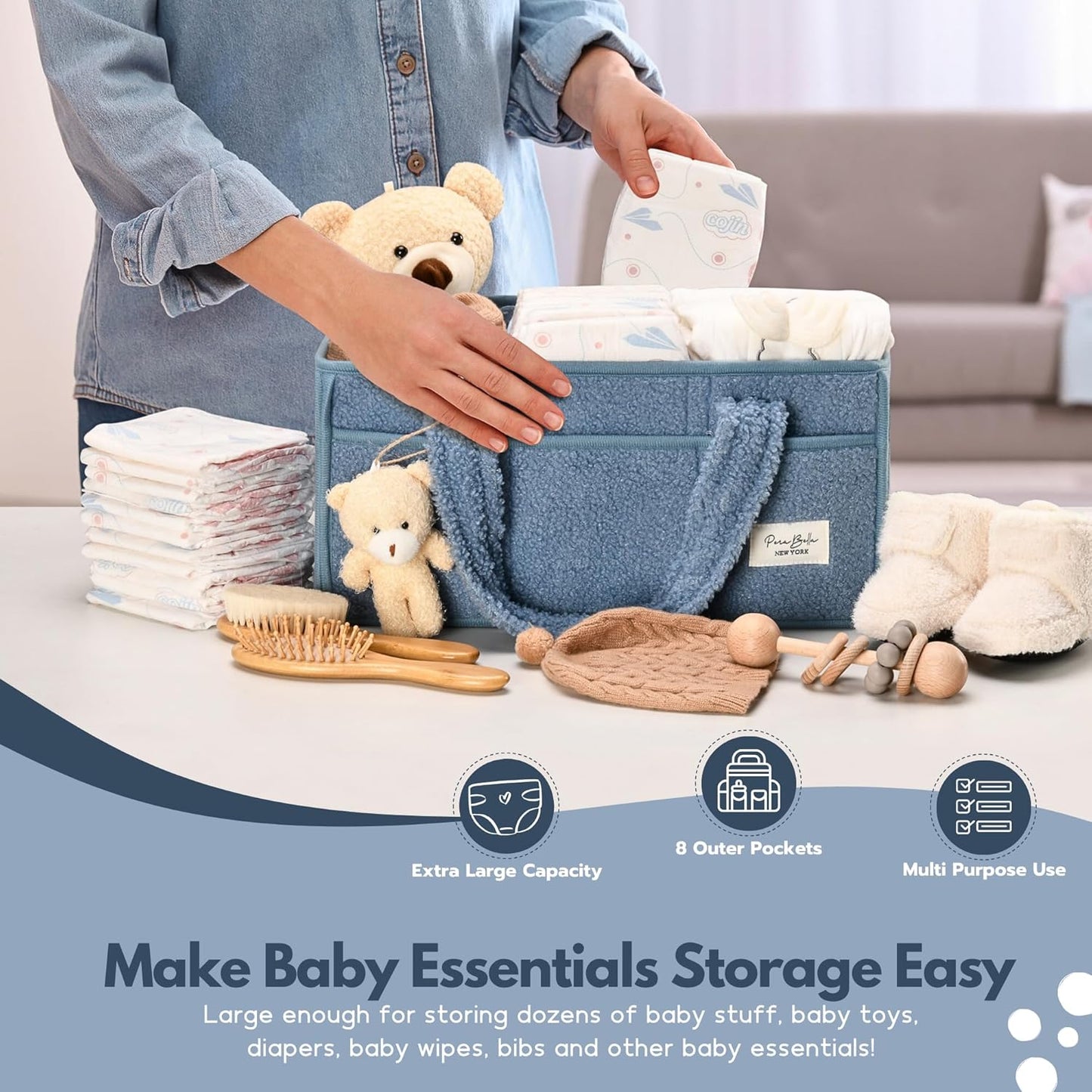 PeraBella Baby Diaper Caddy Organizer - Portable Storage Basket for Newborn Essentials | Perfect Shower Gift