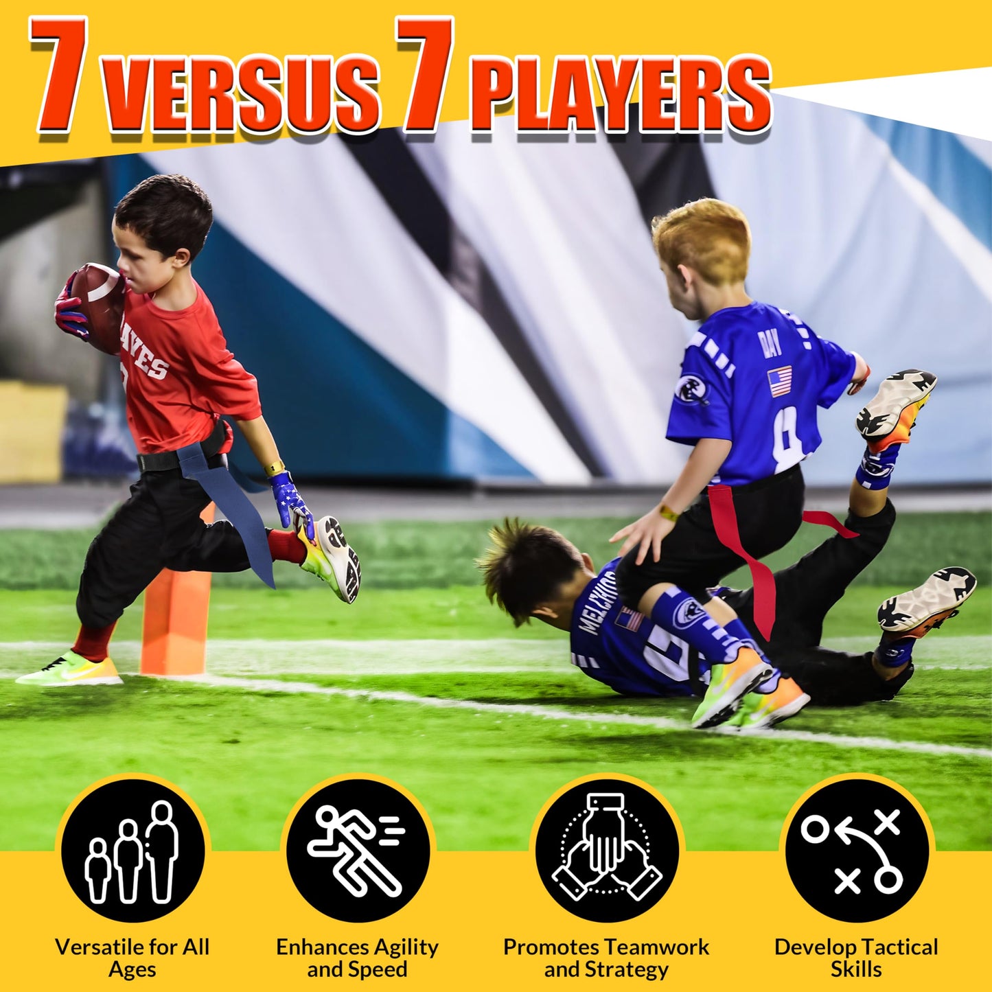 MIUONO Flag Football Belts, Flags for Flag Football Set 14 Player, Flag Football for Kids Adults and Youth Training Equipment (Red and Blue)