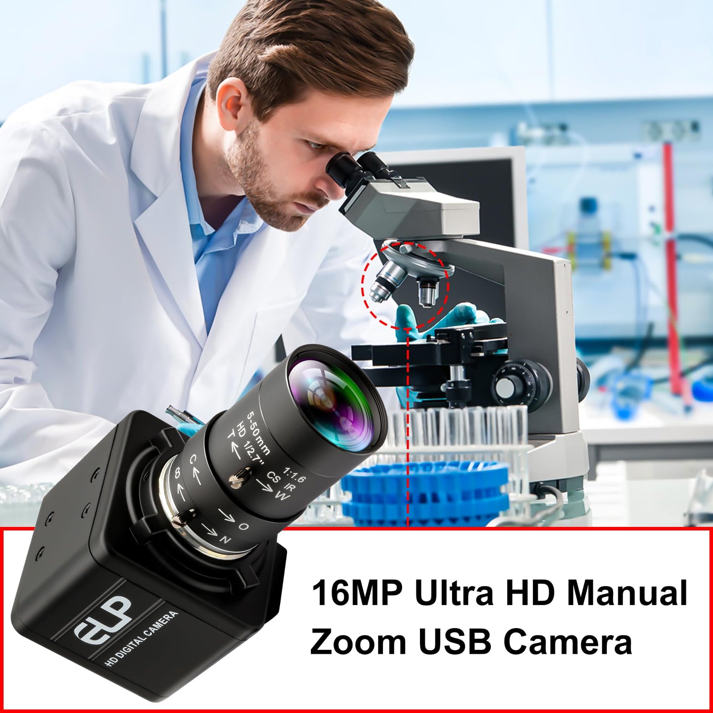 IFWATER USB Camera 16 Megapixes High Resolution 5K USB Webcam with CS Mount 5-50mm Manual Varifocus Lens Close UP OpenCV Camera Free Driver Plug and Play for Windows Linux Laptop Jetson Nano