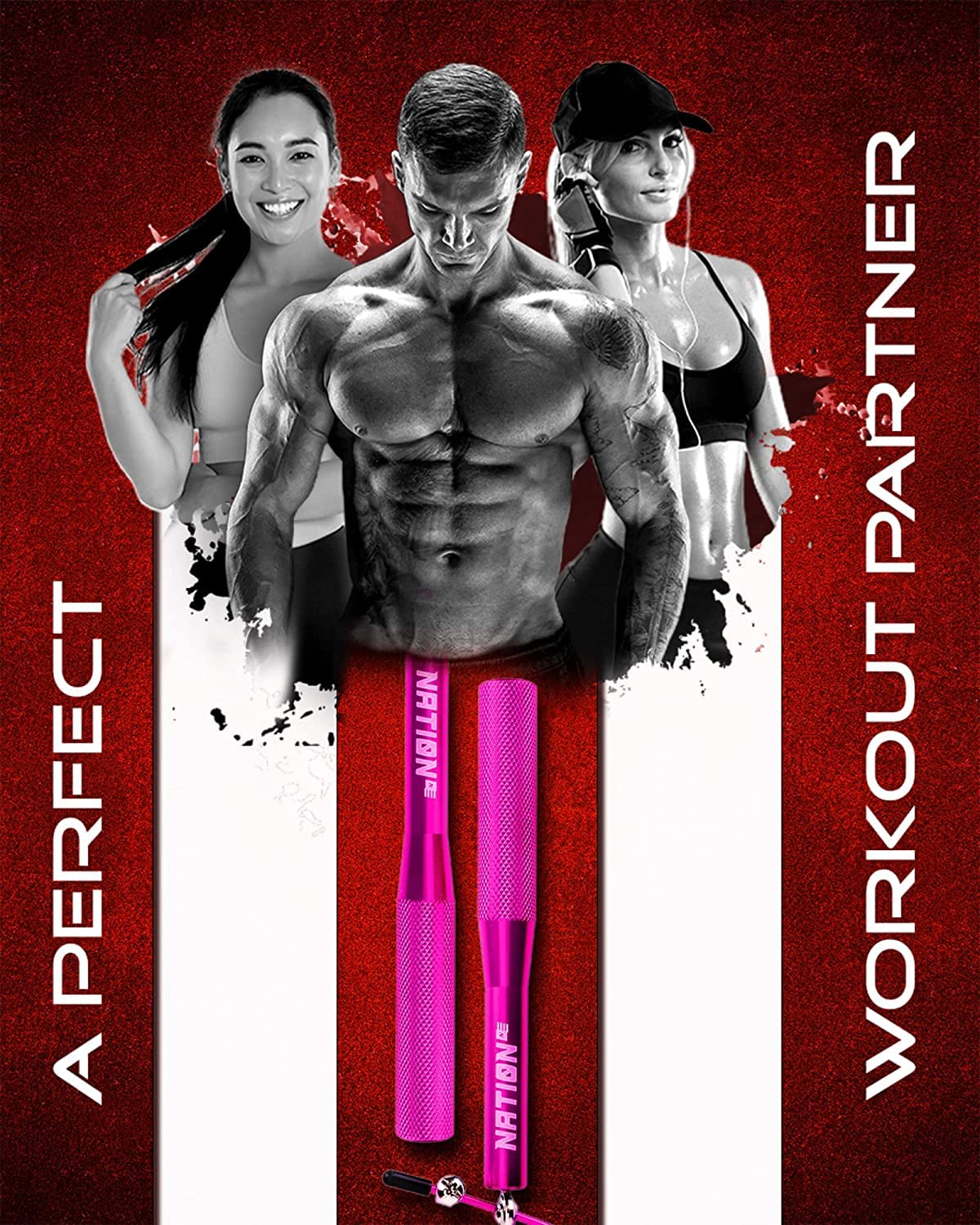 WOD Nation Adjustable Jump Rope - Aluminum Speed Rope & 360° Smooth Rotation - Durable Alloy Steel Handles for Fitness - 10 ft Adjustable Length for Boxing Workouts - Pink, Alloy Steel