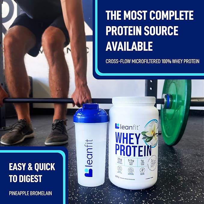 LeanFit WHEY Protein Natural Vanilla ??100% Whey Protein Powder, 24g Protein Per Serving ??Grass-Fed, Gluten-Free, Low Carb, BCAAs, Amino Acid ??23 Servings, 1.83 Pound Tub