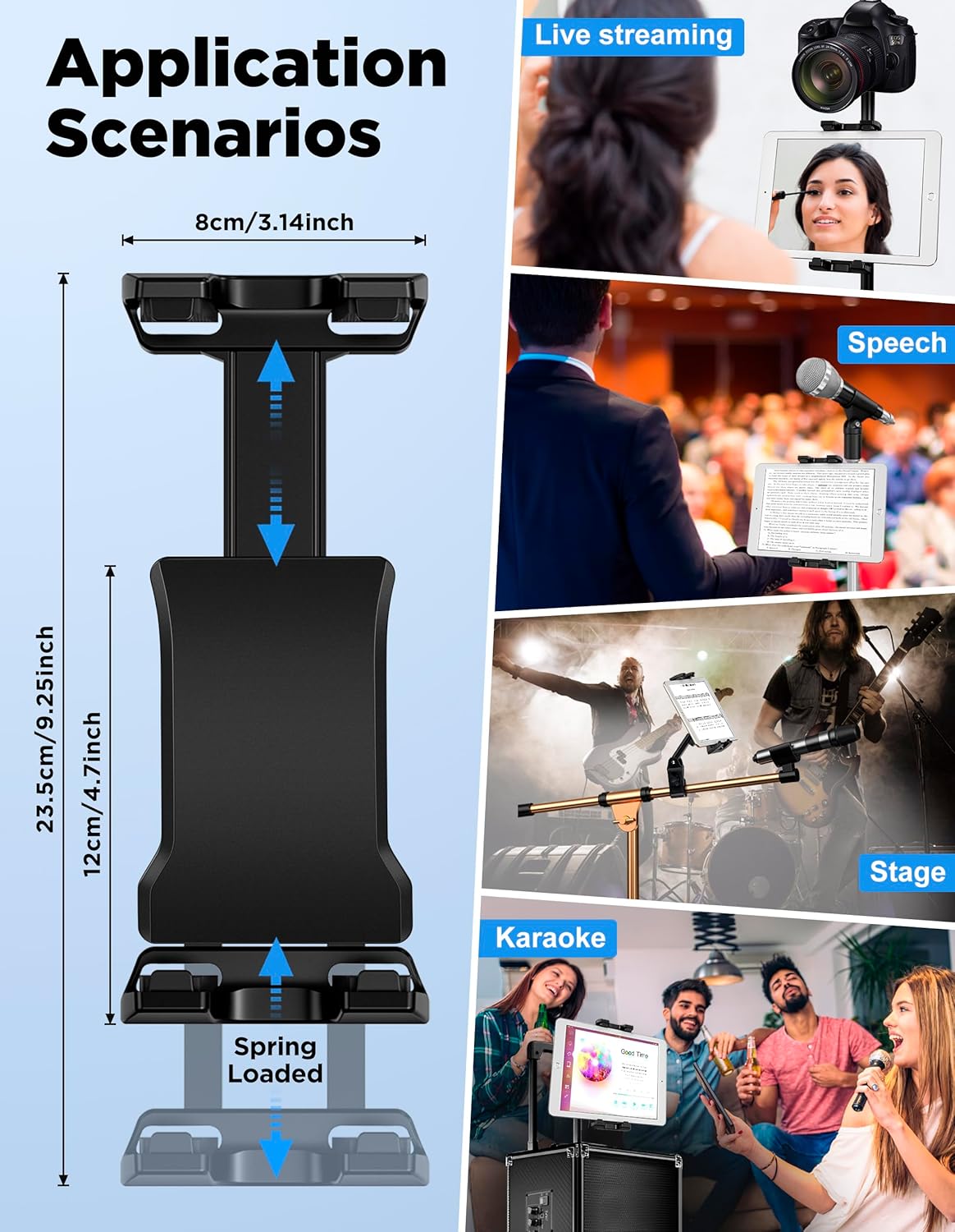 LZSIG 4.7-13.5" Tablet Holder for Mic Stand with Power Bank Clip - Adjustable iPad/iPhone Mount for Music Stand
