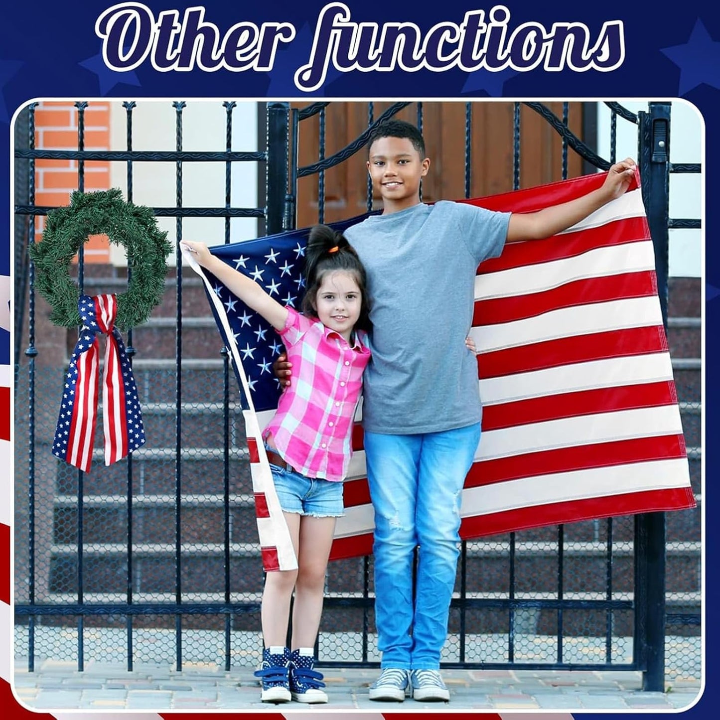 YKW Patriotic Wreath Sash - American Flag Fine Linen Ribbon, 5" W x 55" L | 4th of July Decor