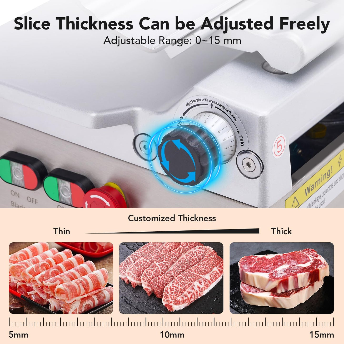 Commercial Meat Slicer with 12.6" Carbon Steel Blade, 550W Automatic Meat Slicer Machine, Professional Double-motor Food Cutter with Adjustable Thickness From 0 to 15mm for Commercial Use, Low Noise