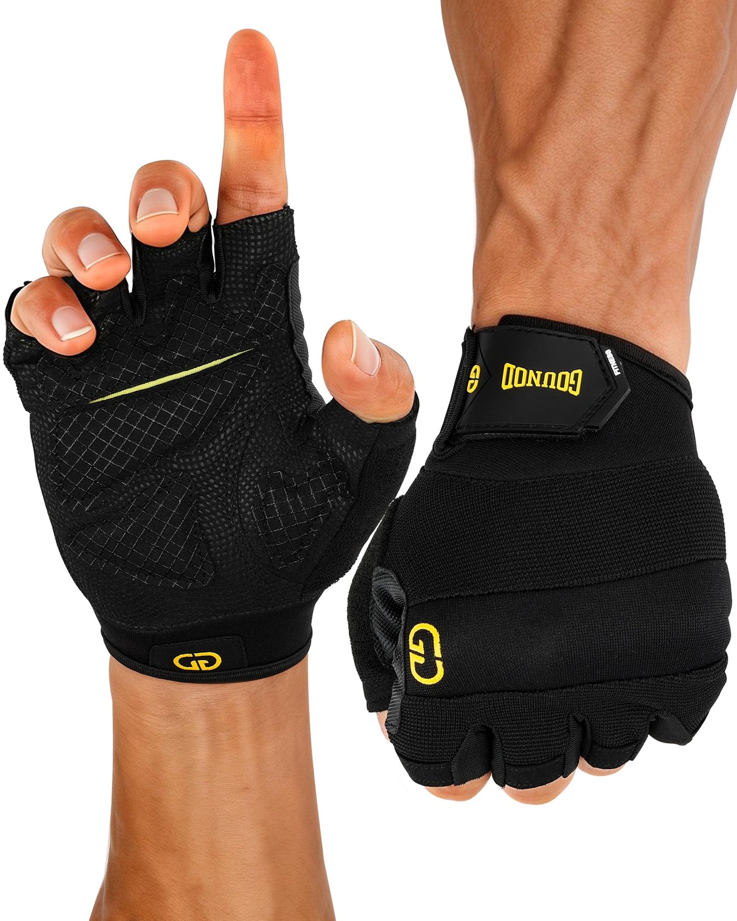 FitDA Workout Gloves for Men & Women - Fingerless Padded Weight Lifting Gloves with Non-Slip Grip & Short Wrist Design, Gym Glove for Training, Exercise, Cycling, and Fitness, L