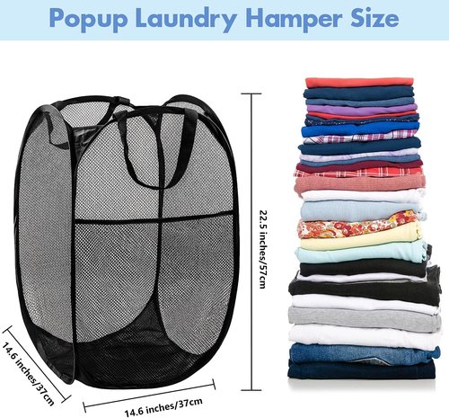 DUCOO 70L Collapsible Laundry Hamper - Foldable Mesh Basket with Side Pocket & Sturdy Handles | Black