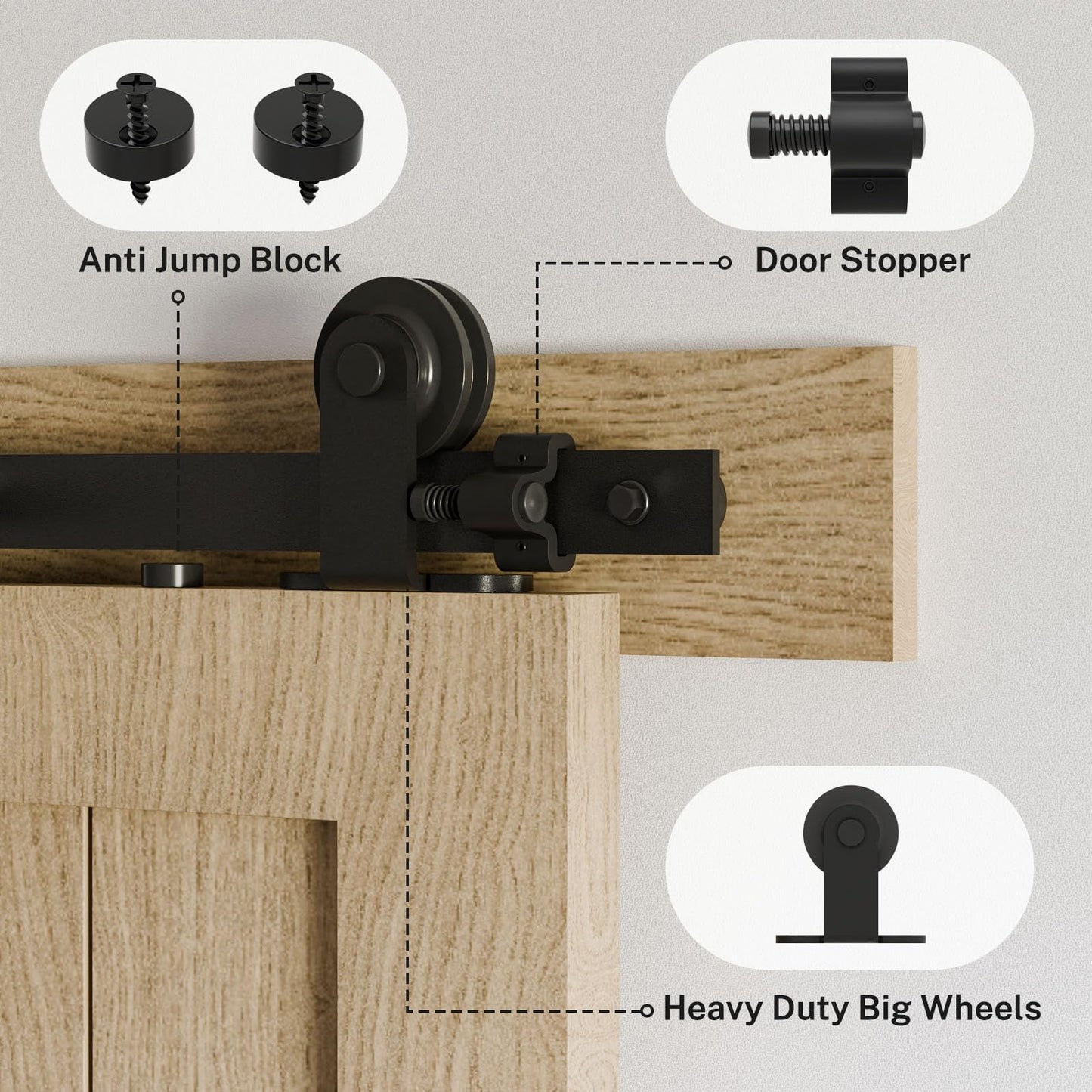 BONIKLUBA 80" Sliding Barn Door Hardware Kit,Heavy Duty Top Mount Barn Door Track Kit,Black T Shape Hanger Set for Single Door Use