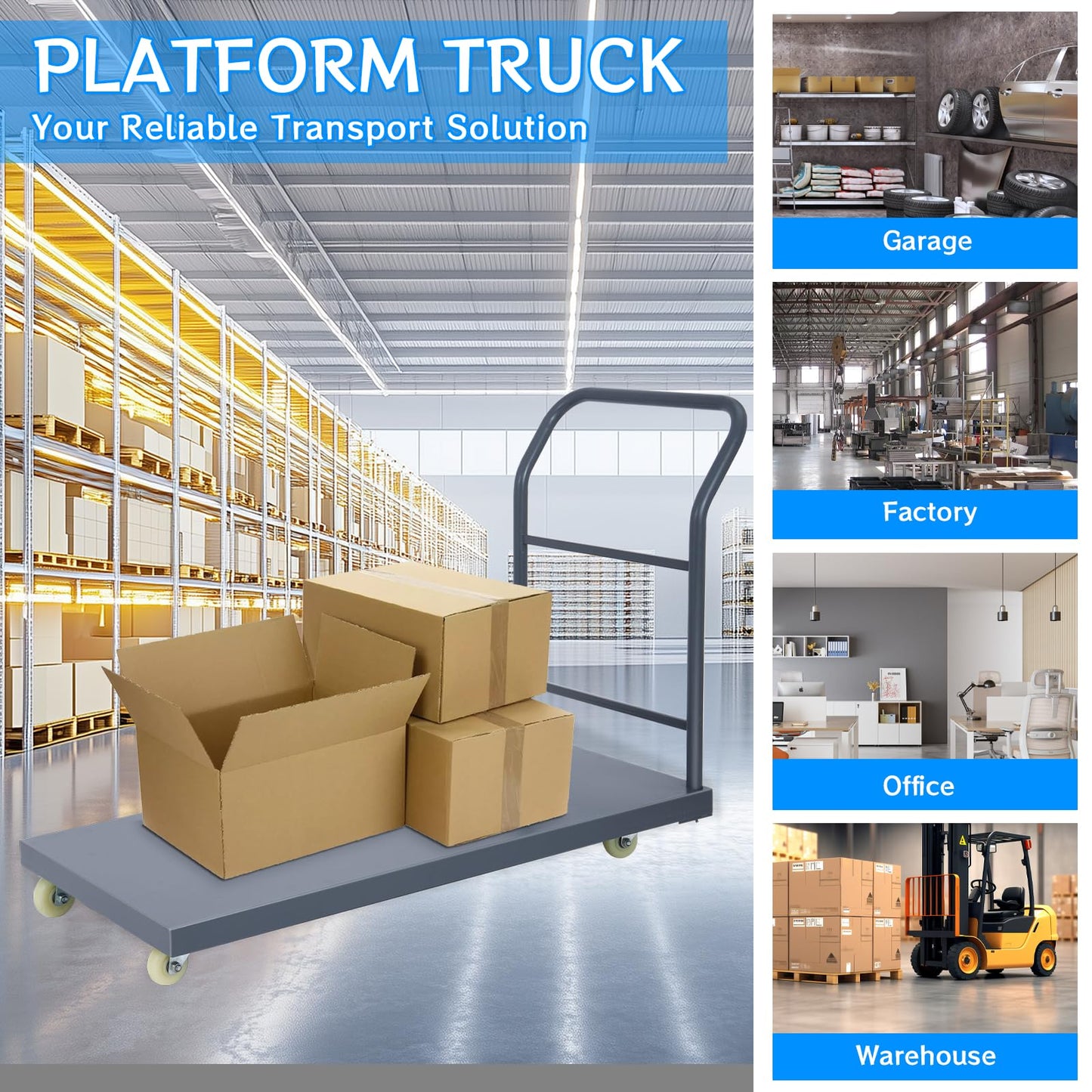 Heavy Duty Flatbed Cart 48"x30" Platform Truck with 4 Swivel Wheels, 2000 lbs Capacity Steel Hand Truck, Industrial Utility Push Cart for Warehouse Garage and Moving