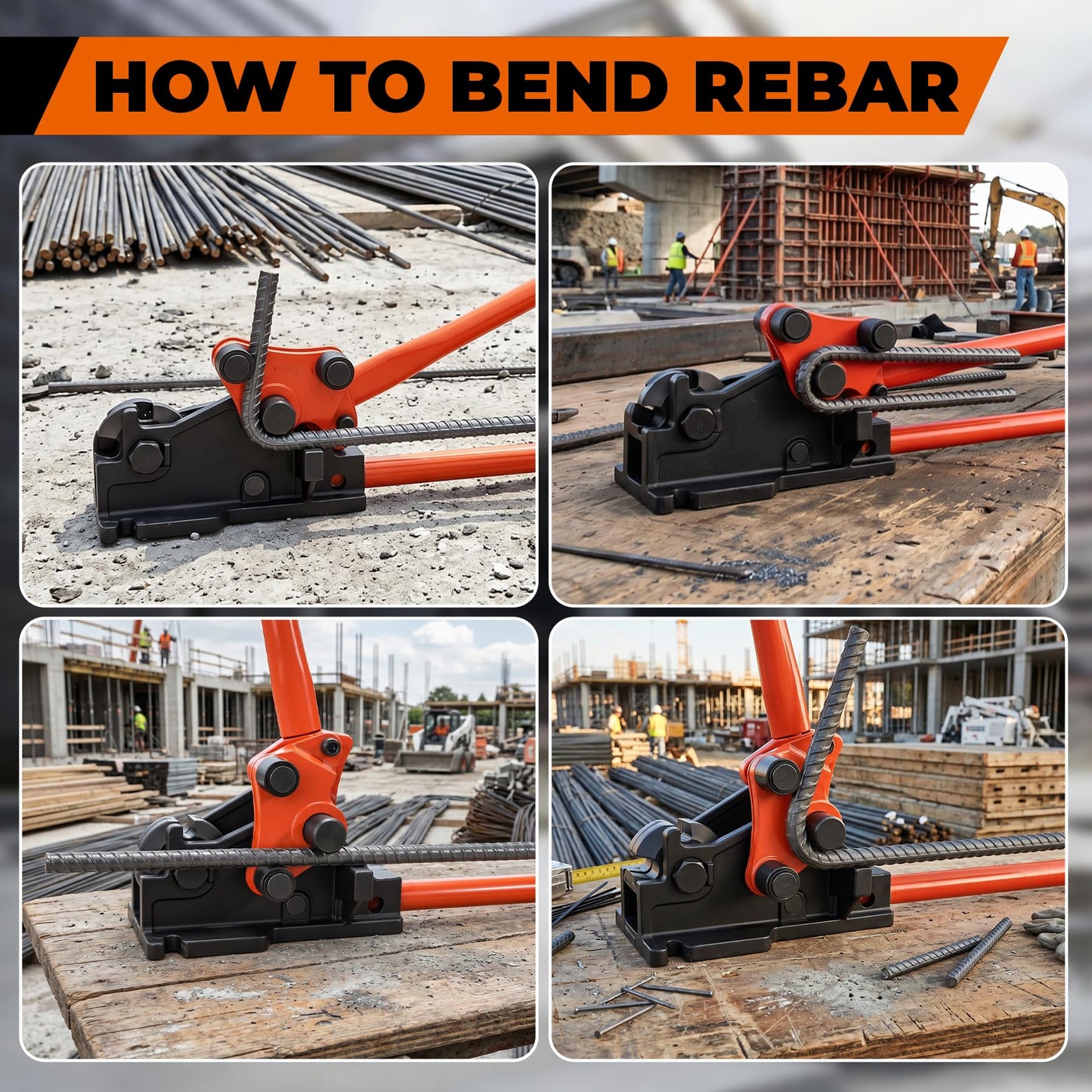 2 in 1 Rebar Bender & Cutter Metal Bending Tool Manual Rod Bender Easy Rebar Cutter & Bender Bending Machine for Rebar up to 5/8"