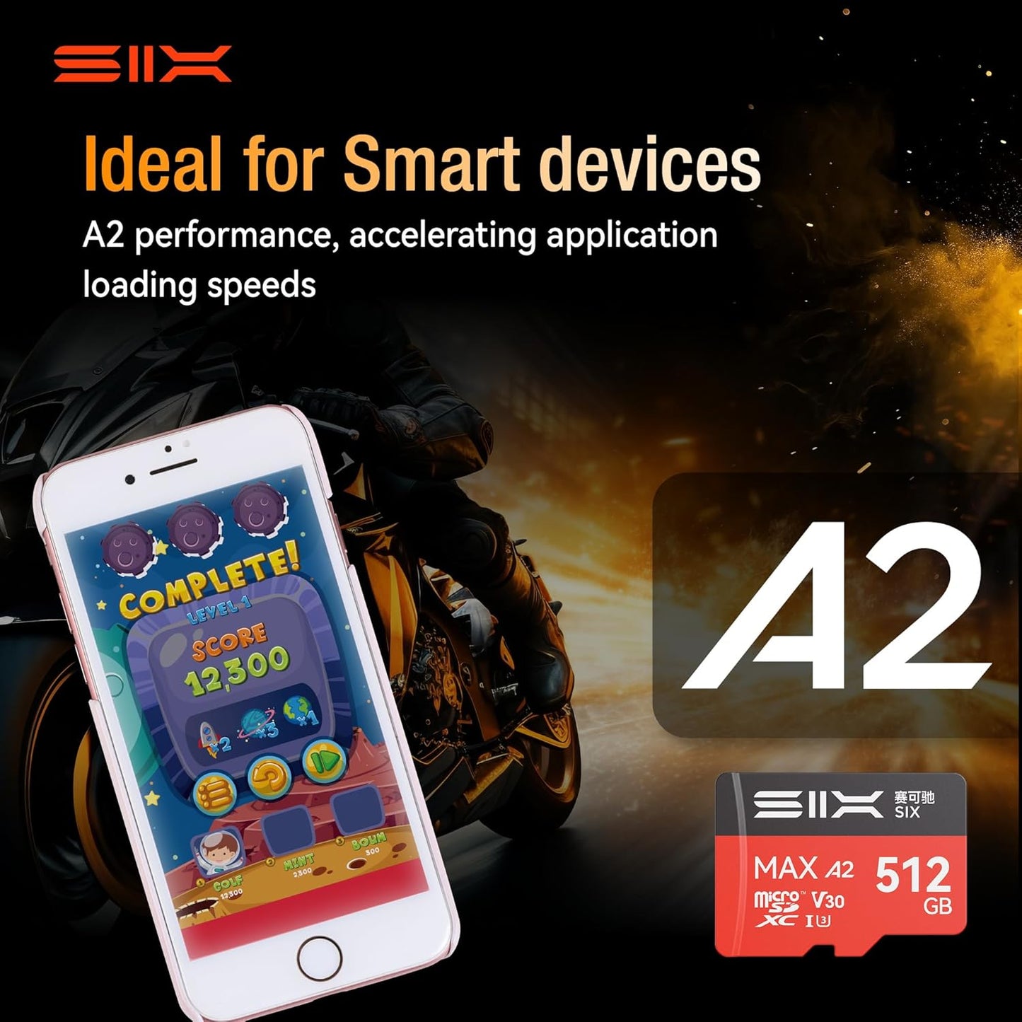 SIX M200 128GB 190MB/s 4K A2, U3, V30 128GB Micro SD Card Read Up to for UHD Continuous Recording - microSDXC Memory