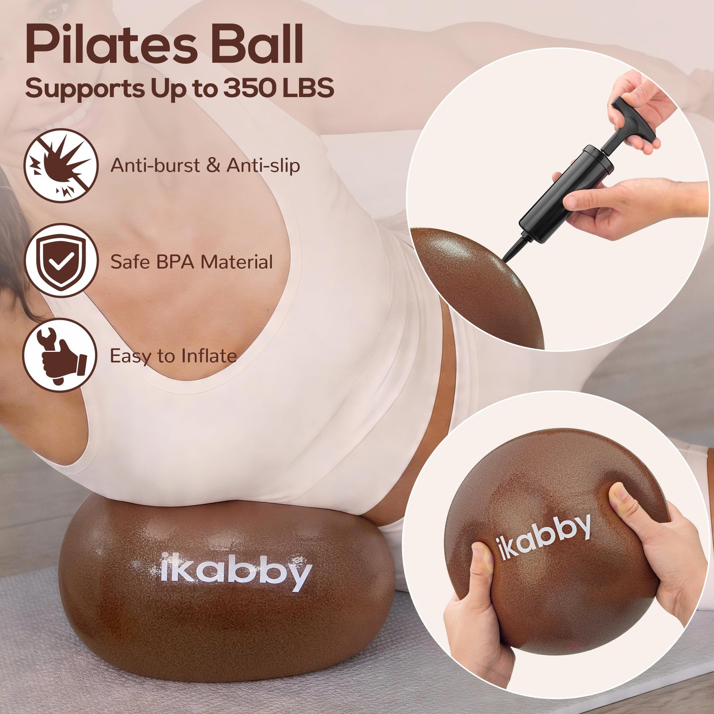 Ikabby Pilates Kit, Home Pilates Kit with Weights, Pilates Equipment for Home Workout, Pilates Essentials Kit for Women, Yoga Pilates Mat Kit for Beginners, Brown Pilates Set