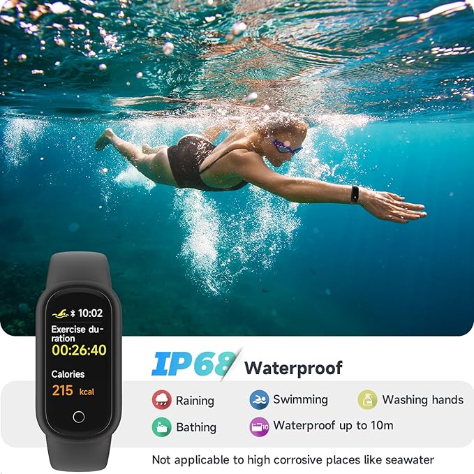 Fitness Tracker Watch with Sleep Tracker/IP68 Waterproof, Activity Tracker with Pedometer Step Counter, Health Watch for Women Men with 14 Sports Compatible Android iOS, Black