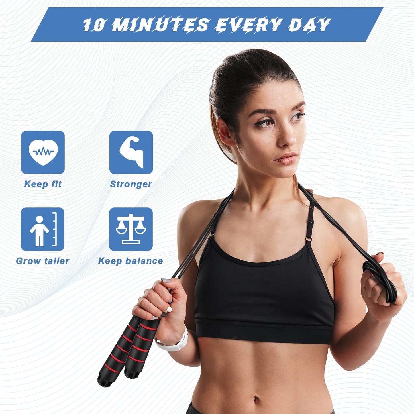 Junkin 12 Pieces Jump Ropes for Fitness with Ball Bearings Speed Jumping Adjustable Skipping Rope with Foam Handles Exercise Stuffer for Men Women Cardio Training Slim Body(Red, Green, Black, Blue)