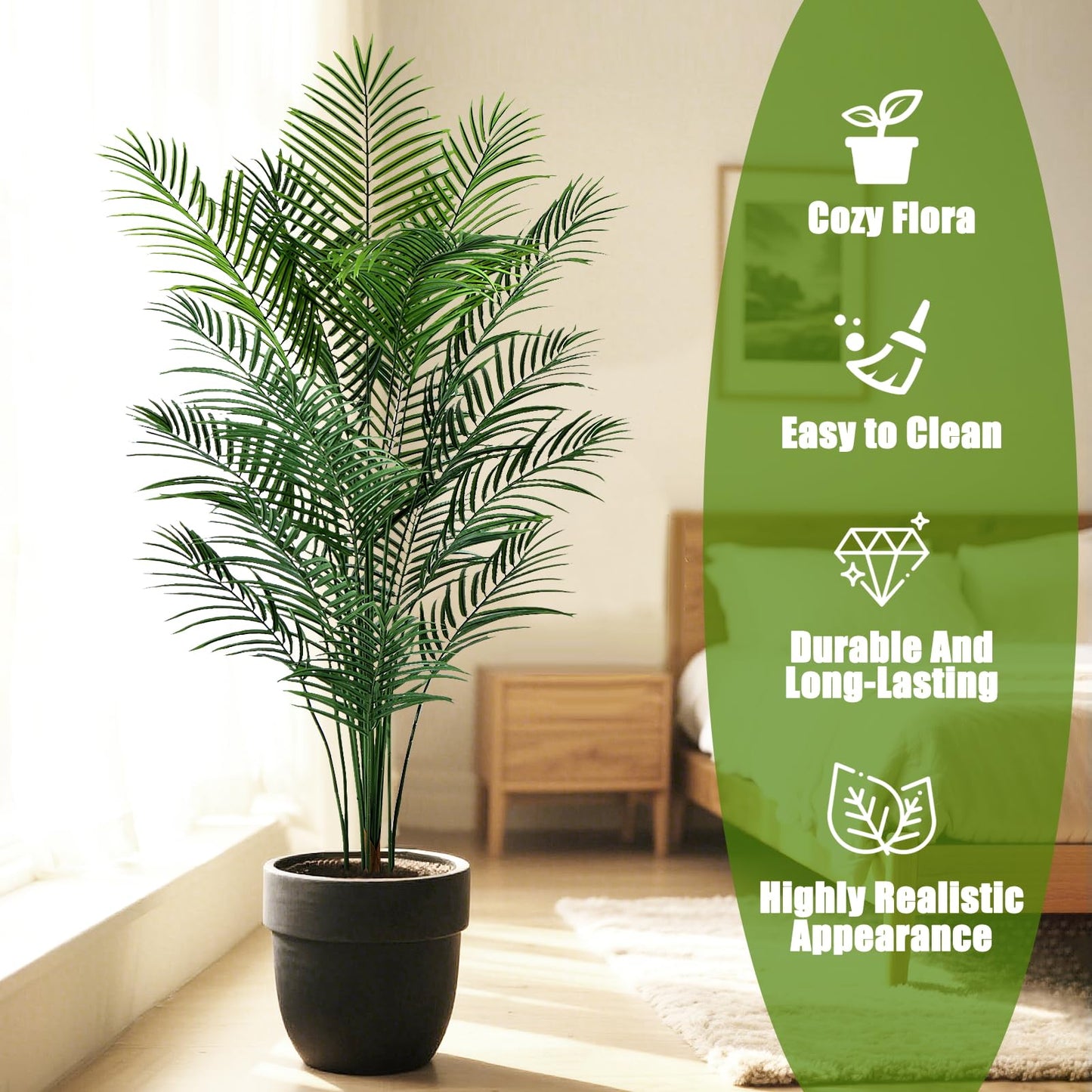 CyanGrove Artificial Palm Tree Outdoor 6ft, Large Fake Tropical Areca Palm Tree with 18 Trunks, Tall Faux Floor Plants for Indoor Outdoor-Living Rooms, Offices, Bedroom Home Decor