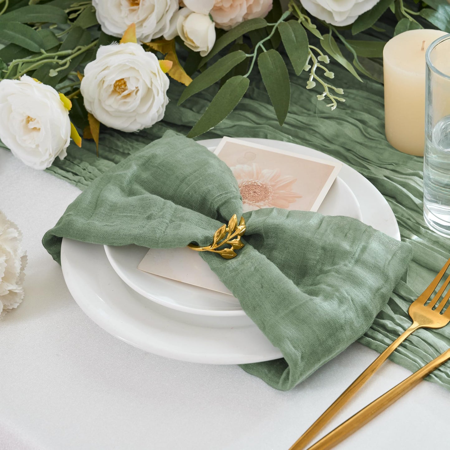 Xiomot 12 Pack Cheesecloth Napkins 20"x20" Sage Green Boho Gauze Cheese Cloth Napkins Bulk Rustic Dinner Table Decor for Wedding Bridal Baby Shower Party