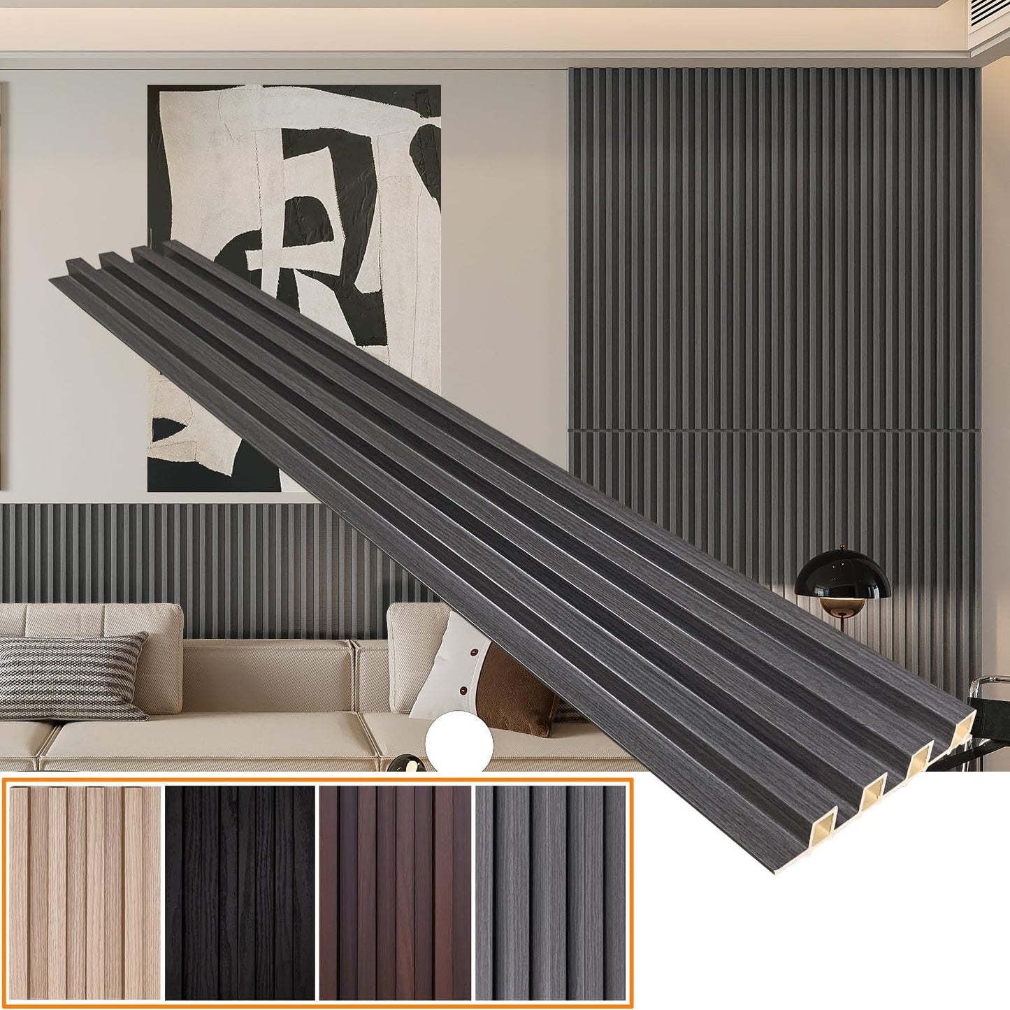 YU LI 3DH WPC Slat Wall Panels 12-Pack 48x 6in & 4 Trim Accent Grey Wood Grain 3D Wall Panels Interior Wall Modern Décor